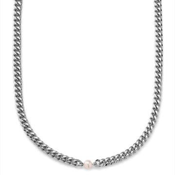 Ocata | Silver-Tone Chain Necklace with Pearl