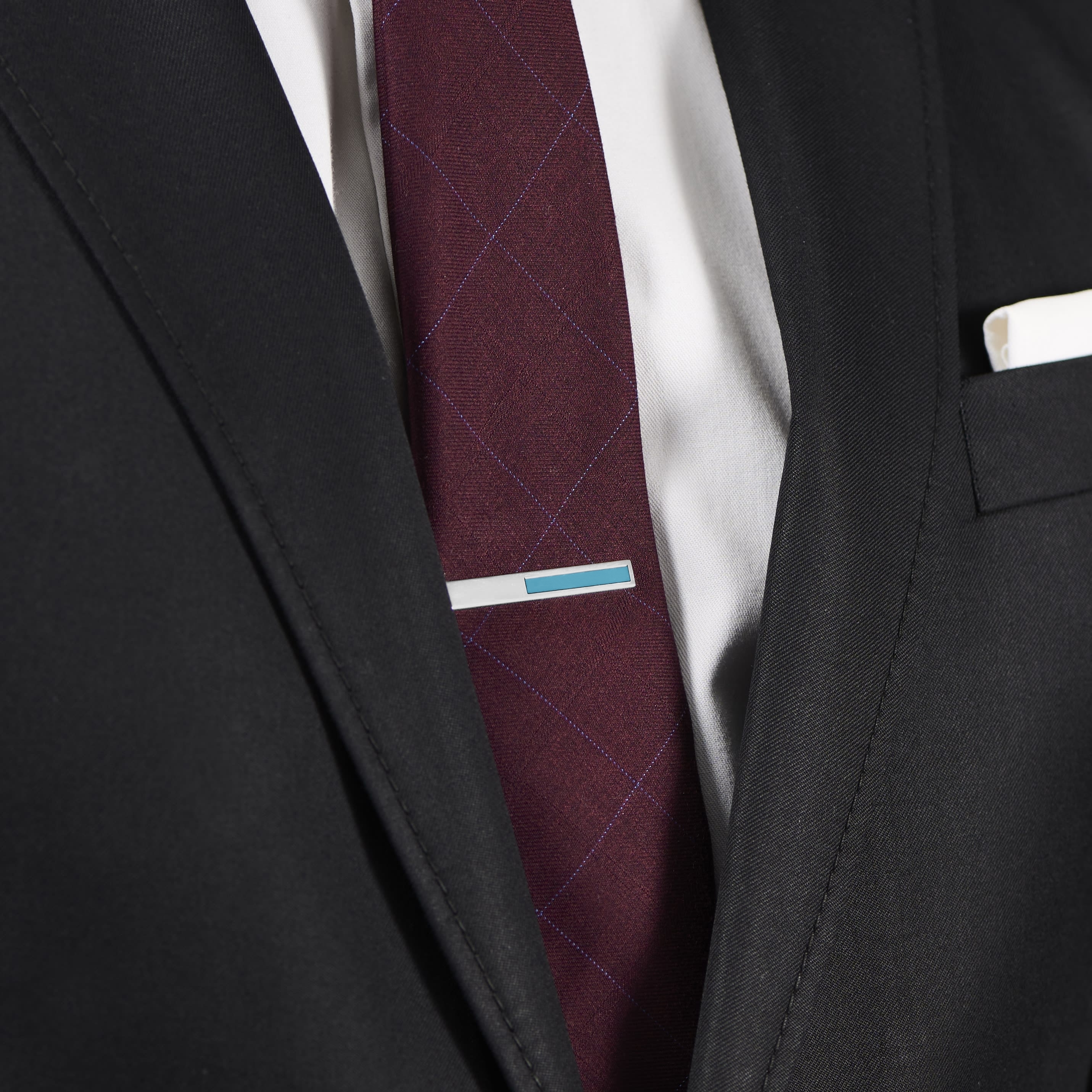 Geo Remix | Long Silver-Tone & Sky Blue Square Stainless Steel Tie Bar - 5