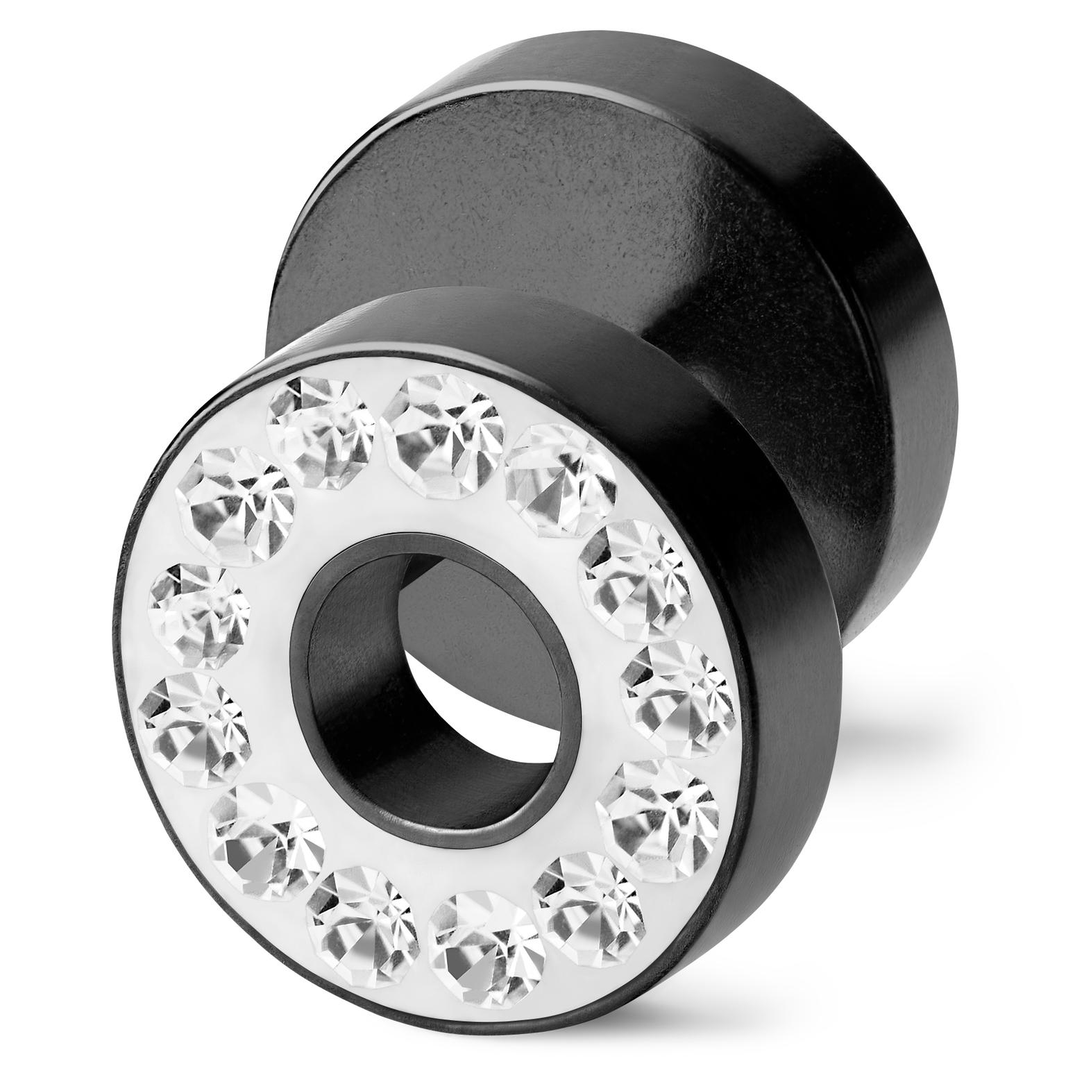 Cercel de 8 mm cu cristale negre și transparente Cercel de 8 mm cu cristale negre și transparente