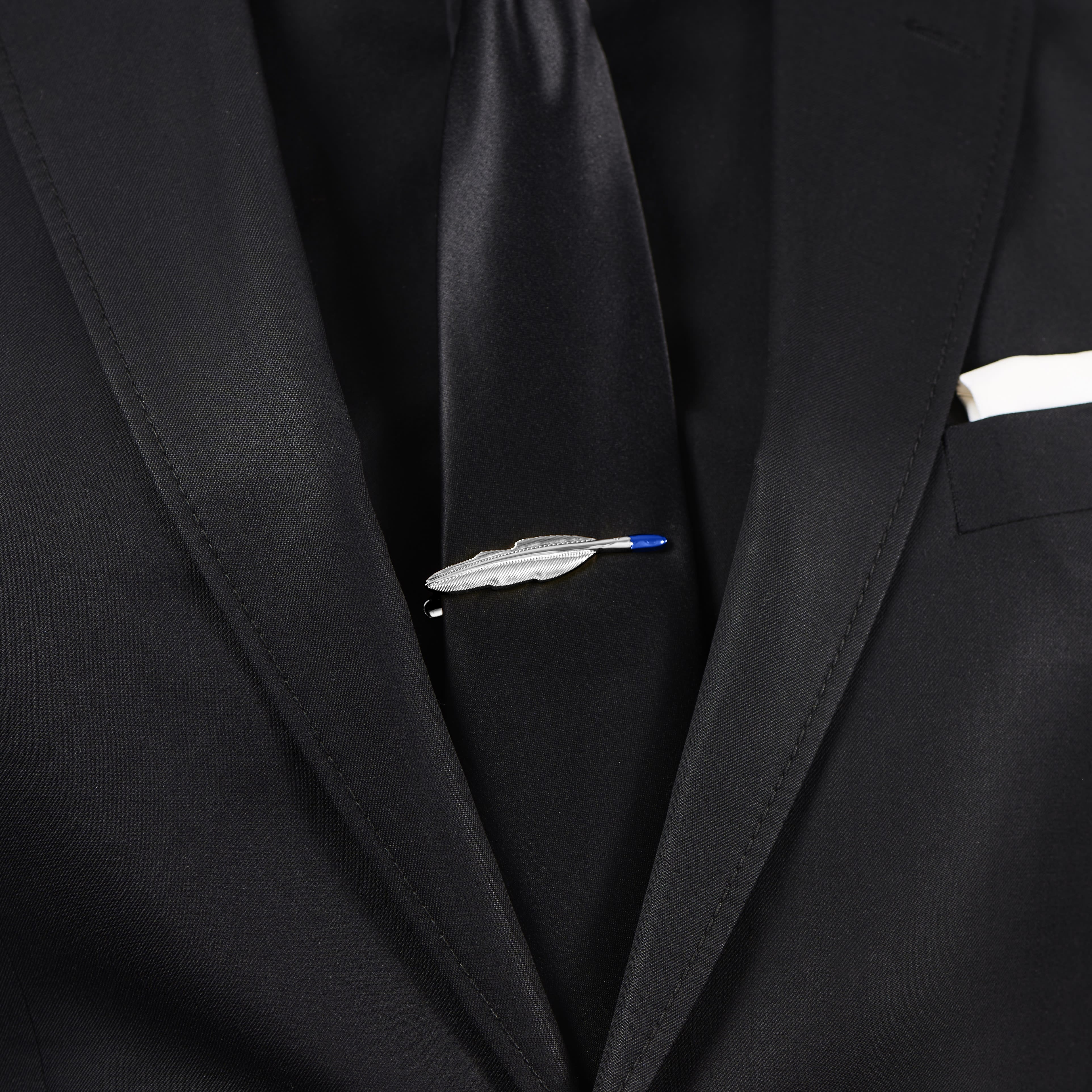 Pasador de corbata corto plateado con péndola - 4