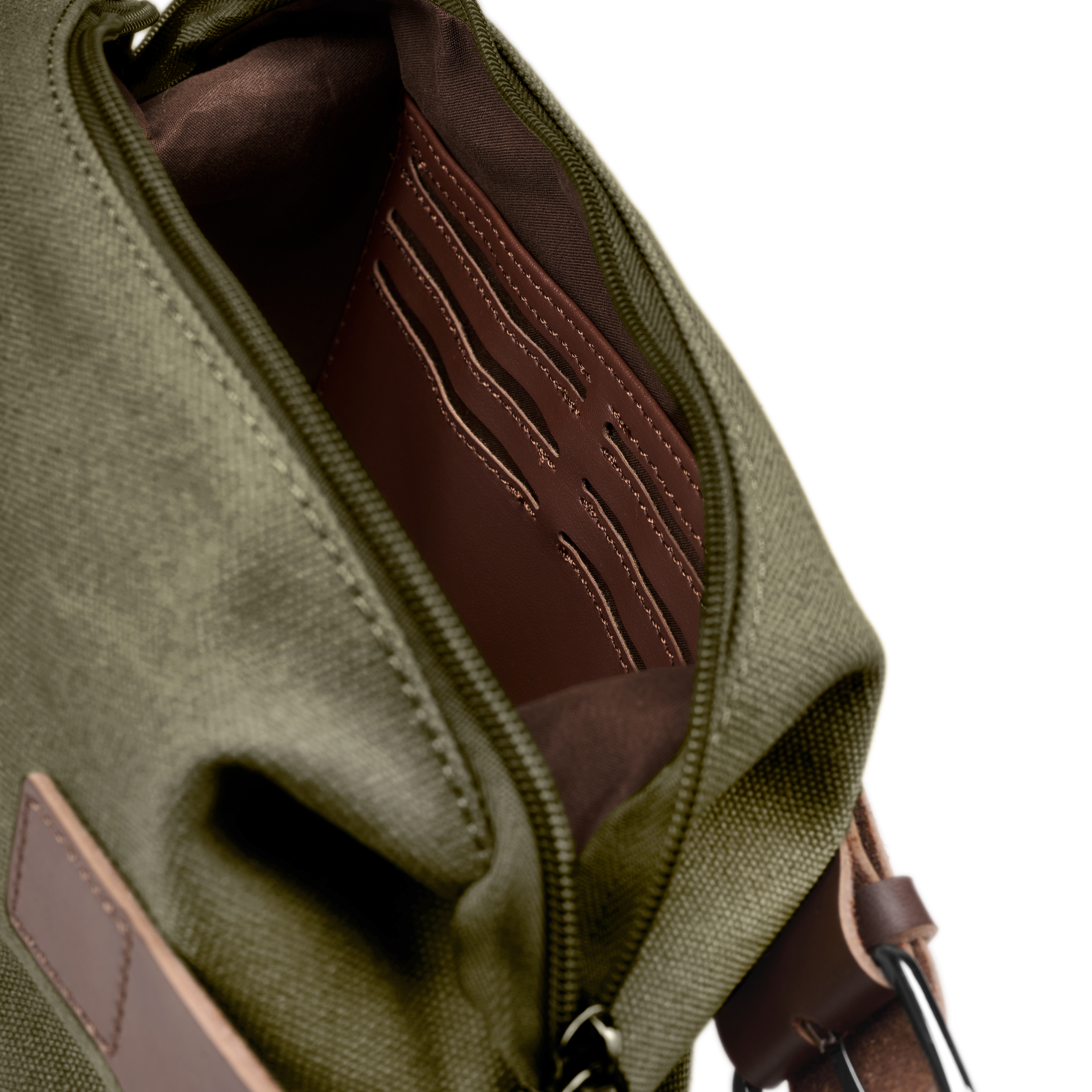 Armeijanvihreä Kankainen & Ruskea Nahkainen Toilettilaukku - 4