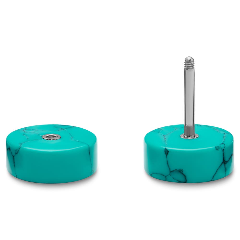 hover: Satago | 3/8" (10 mm) Turquoise & Stainless Steel Faux Plug Stud Earring hover: Satago | 3/8" (10 mm) Turquoise & Stainless Steel Faux Plug Stud Earring