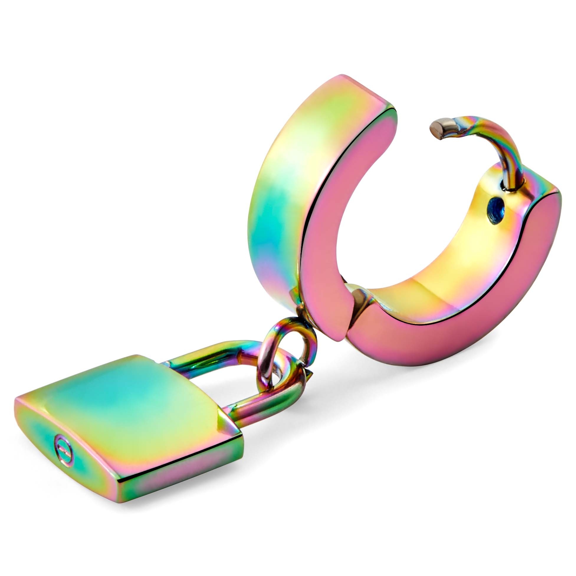 Pendiente de aro con colgante de candado arcoíris Floyd - 2