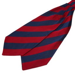 Krawat jedwabny w ciemnogranatowo-czerwone paski