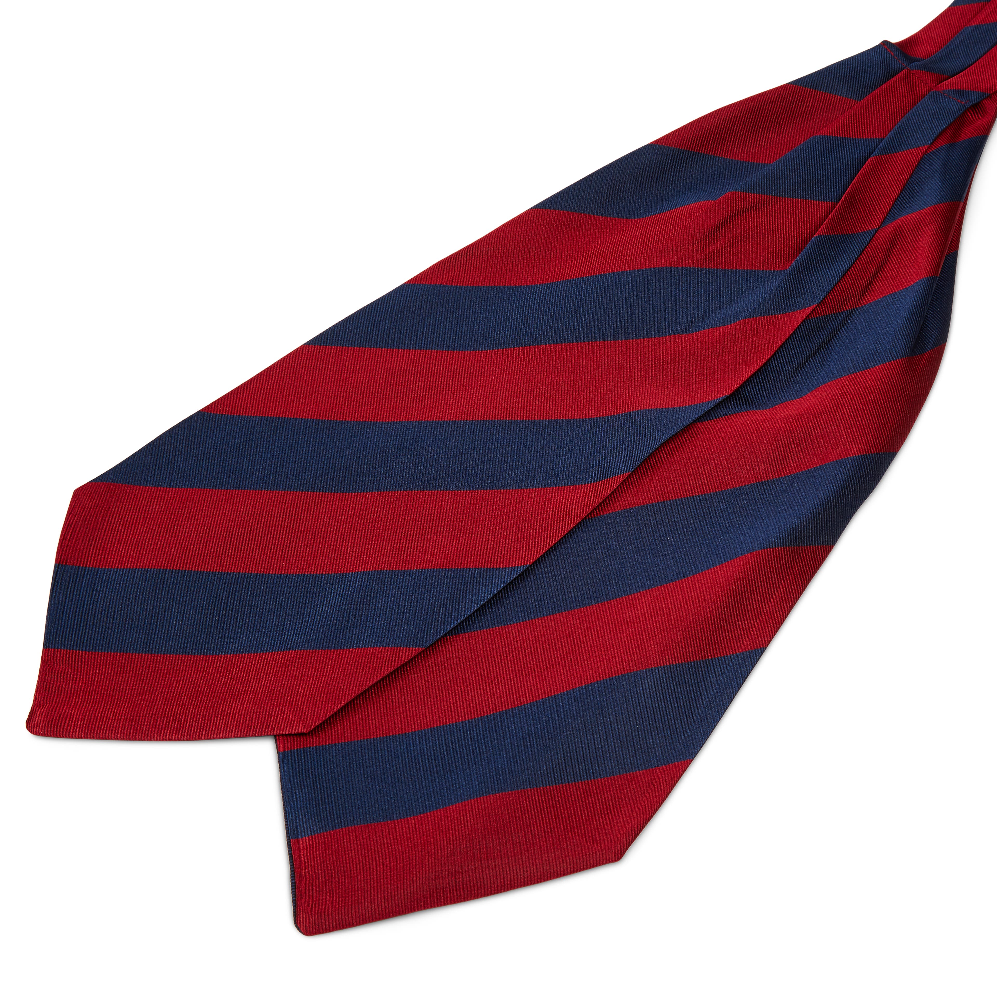 Cravate Ascot en soie à rayures bleu marine et rouge