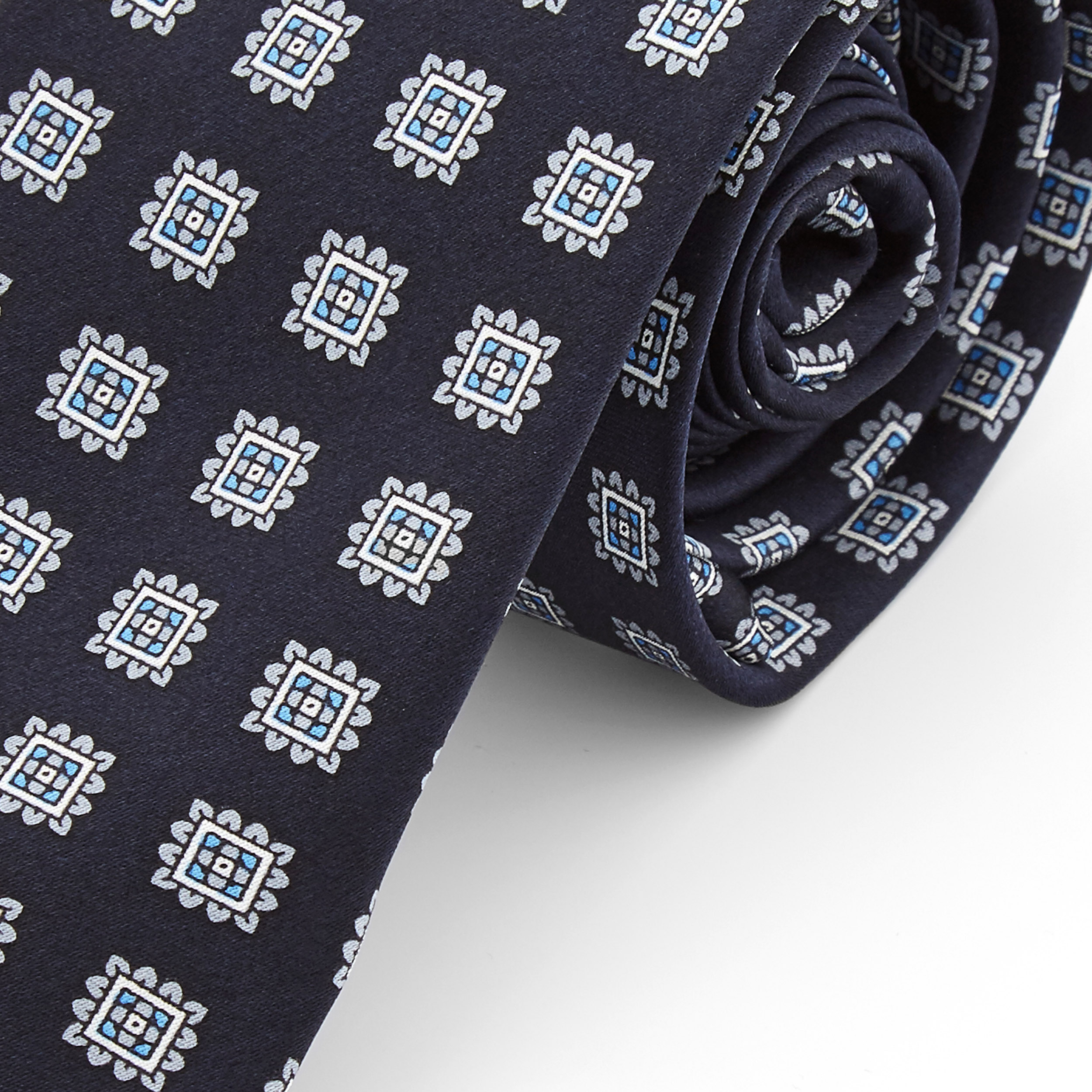 Marinblå Geometrisk Silkesslips - 2