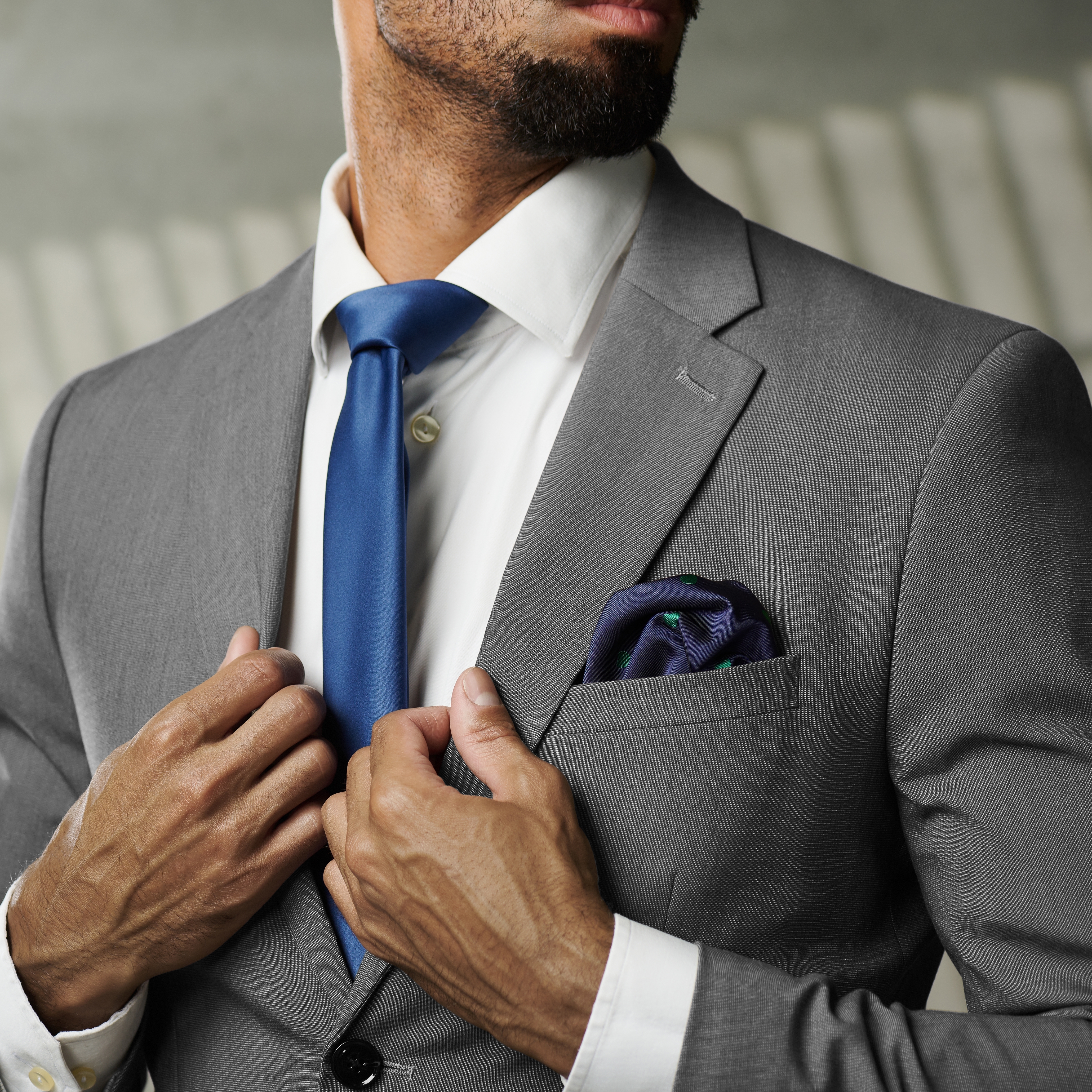 Navy Blue & Green Heart Pattern Pocket Square - 2