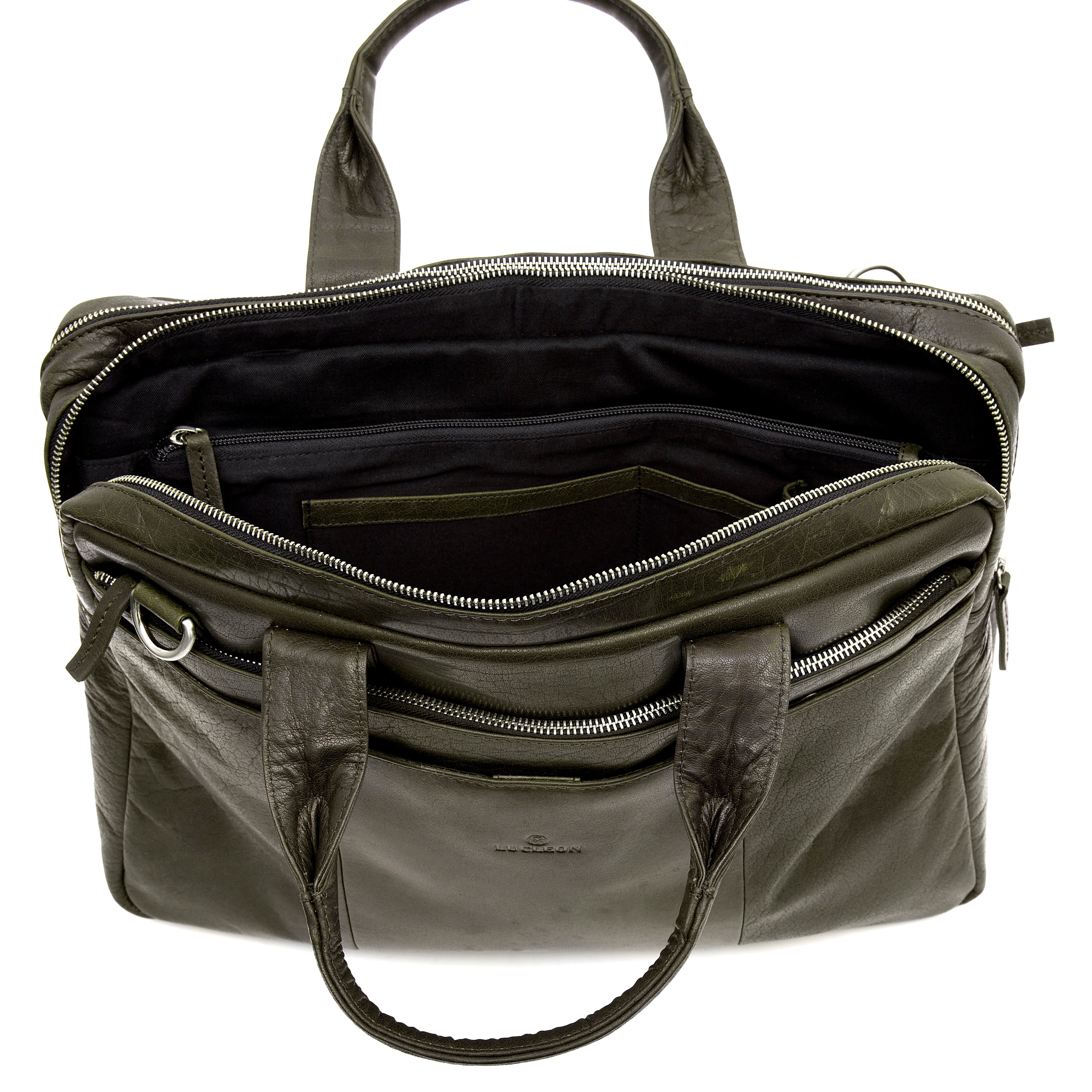 Montreal Olivengrønn Laptopveske av Skinn - 6