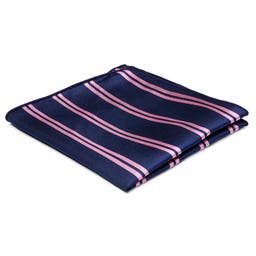 Pochette de costume en soie bleu marine à rayures roses