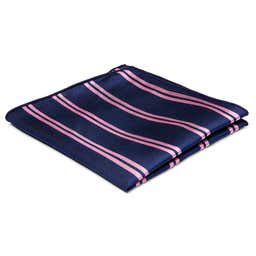 Pañuelo de bolsillo de seda azul marino con rayas dobles rosas