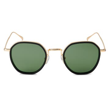 Thea | Gold-Tone & Green Stainless Steel Polarised Sunglasses