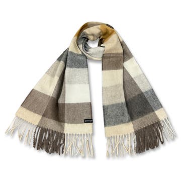 Aurora | Καφέ & μπεζ άμμου καρό μάλλινο κασκόλ (lambswool) Aurora | Καφέ & μπεζ άμμου καρό μάλλινο κασκόλ (lambswool)