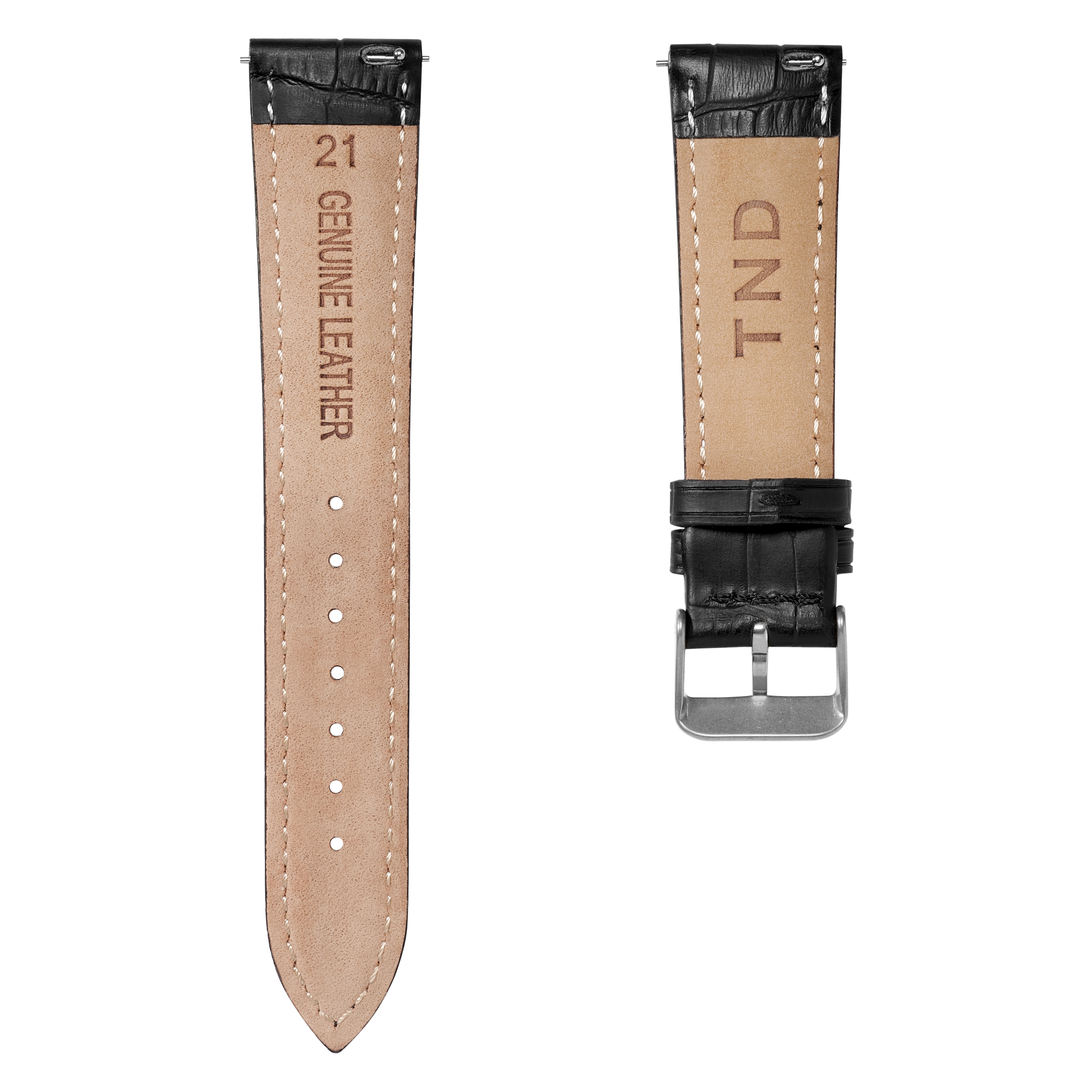 21mm Crocodile-Embossed Black Leather Watch Strap with Silver-Tone Buckle – Quick Release - 4