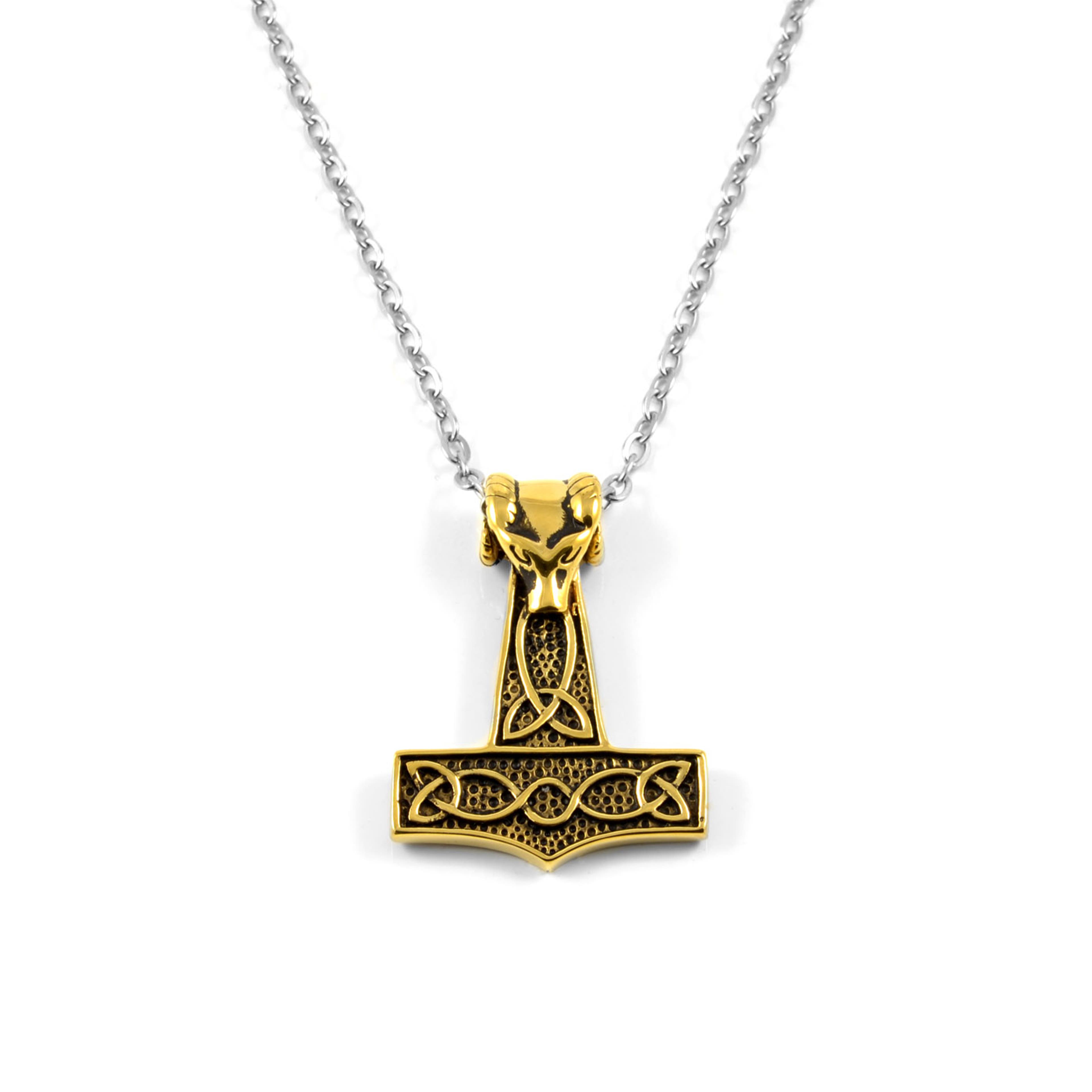 Gold-Tone Thor's Hammer Steel Necklace
