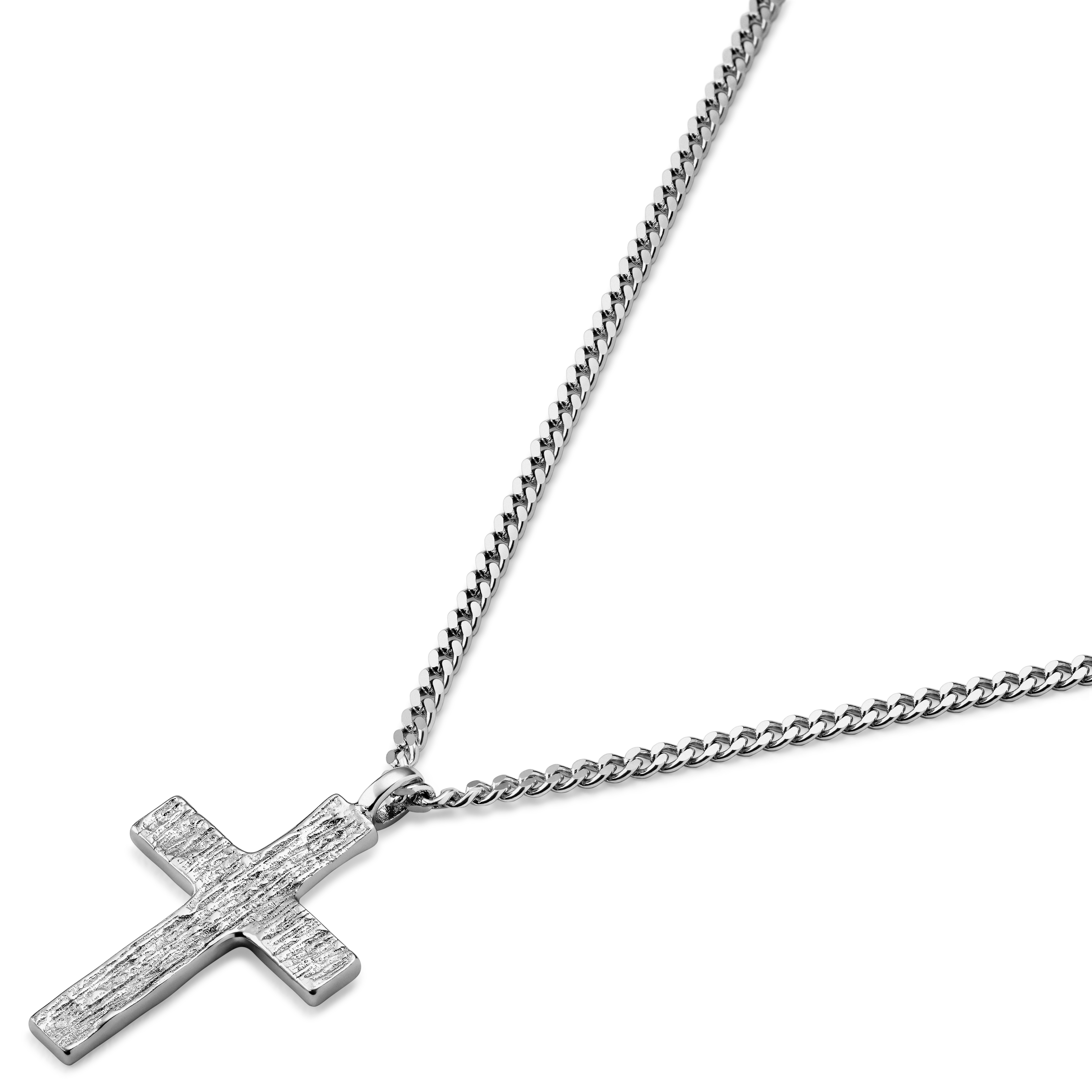 Rustic | Ketting met rustieke kruishanger van 925 sterling zilver - 5