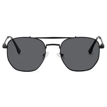 Schwarze, polarisierte, rechteckige Pilotenbrille