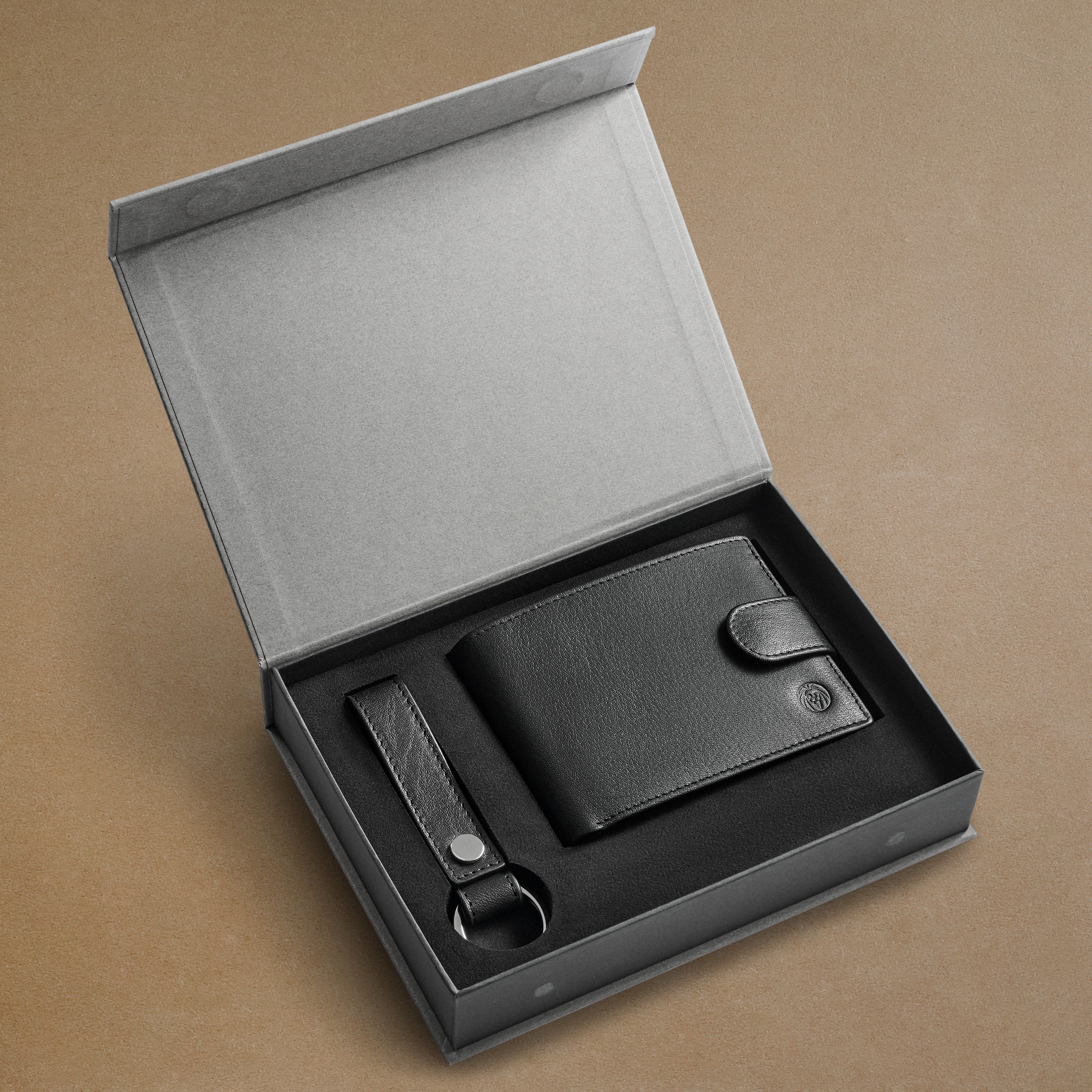 Coffret-cadeau avec portefeuille en cuir de buffle noir à blocage RFID - 3