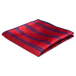 Pochette de costume en soie rouge à rayures bleu marine