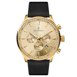 Troika II | Gold-Tone Dual-Time Watch With Gold-Tone Dial & Black Leather Strap