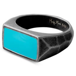 Jax Turquoise & Grey Stainless Steel Signet Ring