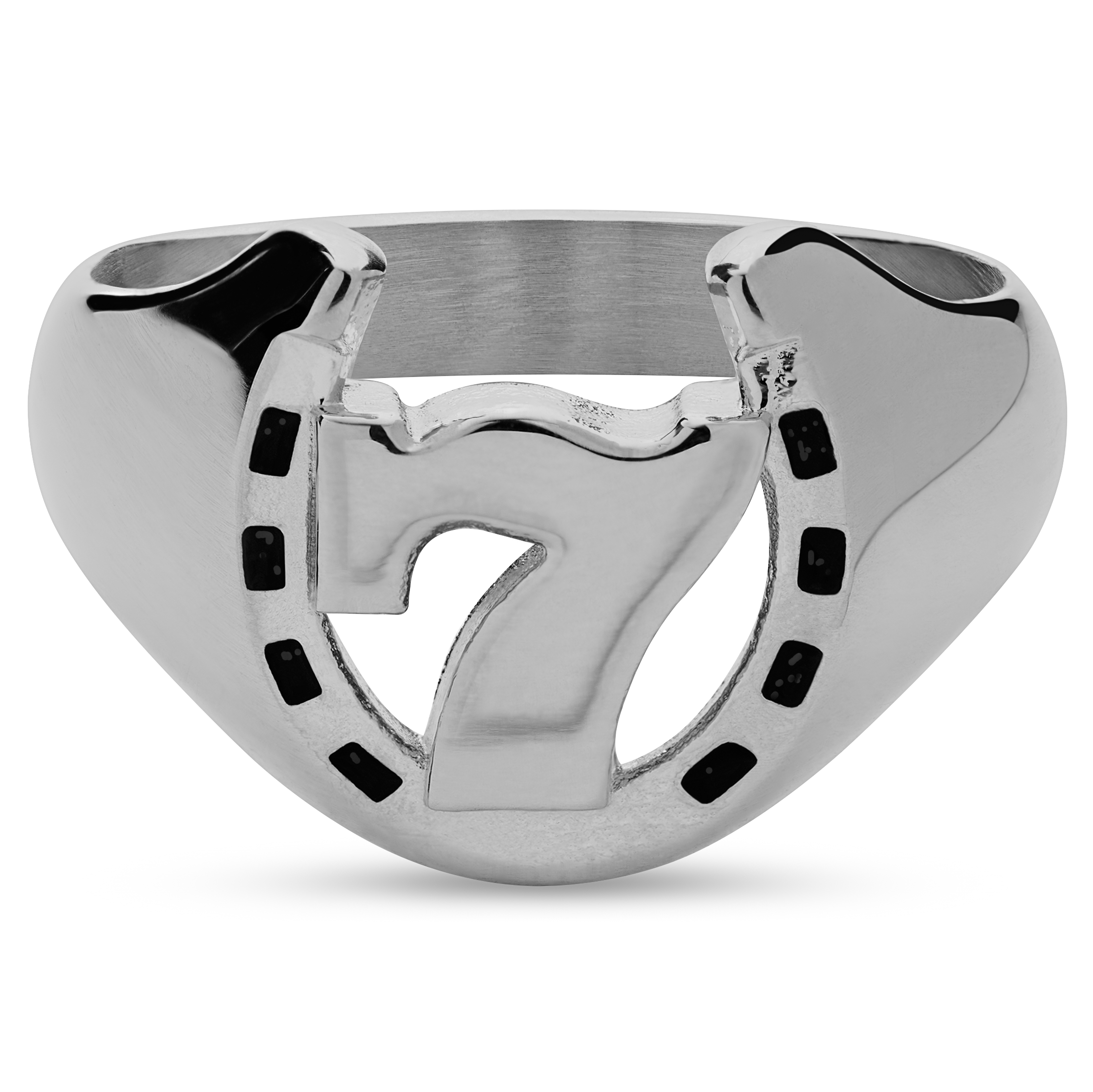 Ace | Zilverkleurige Lucky 7 & Hoefijzer Zegelring - 6