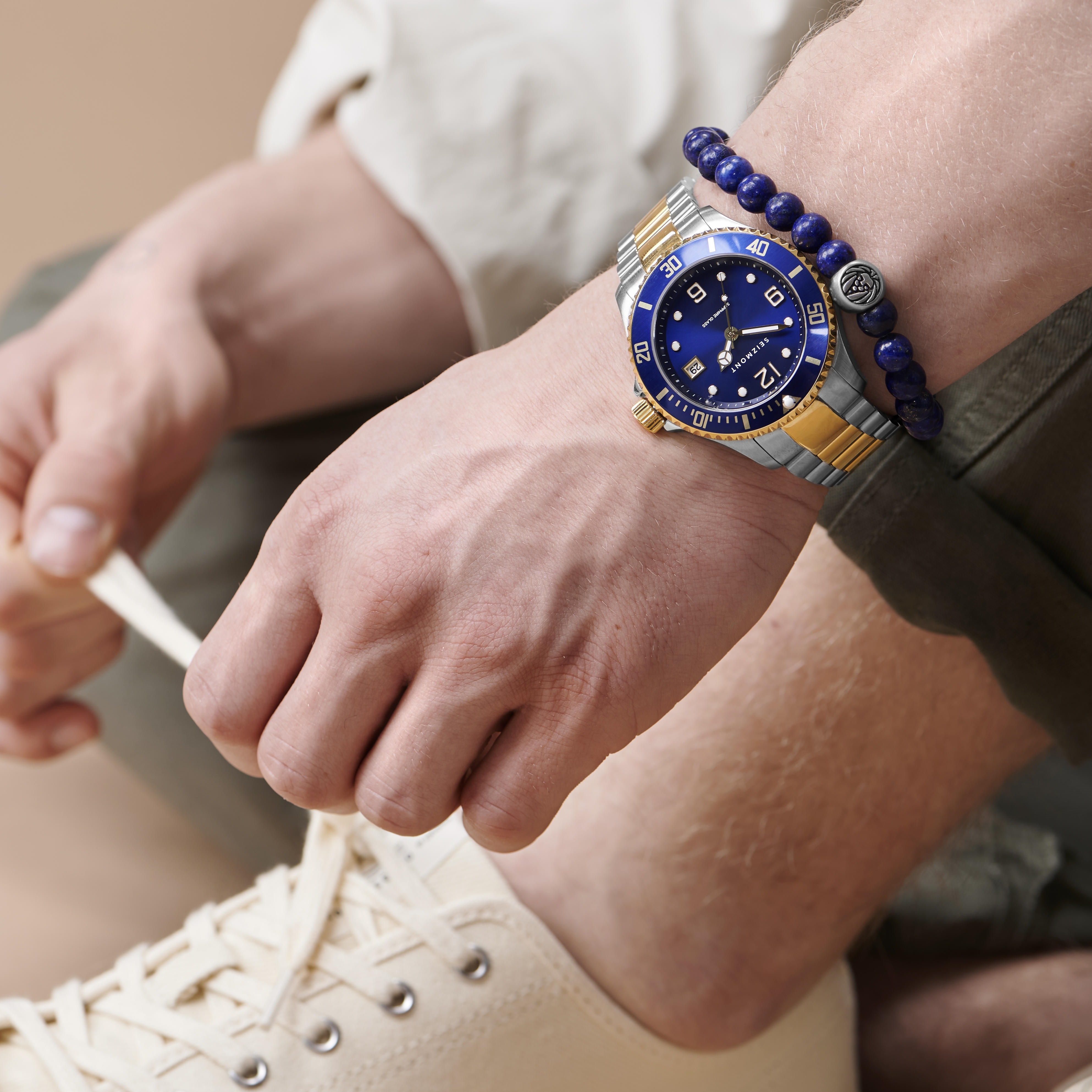 David Tide Watch & Dark-Blue Agate Stone Bracelet Set  - 5