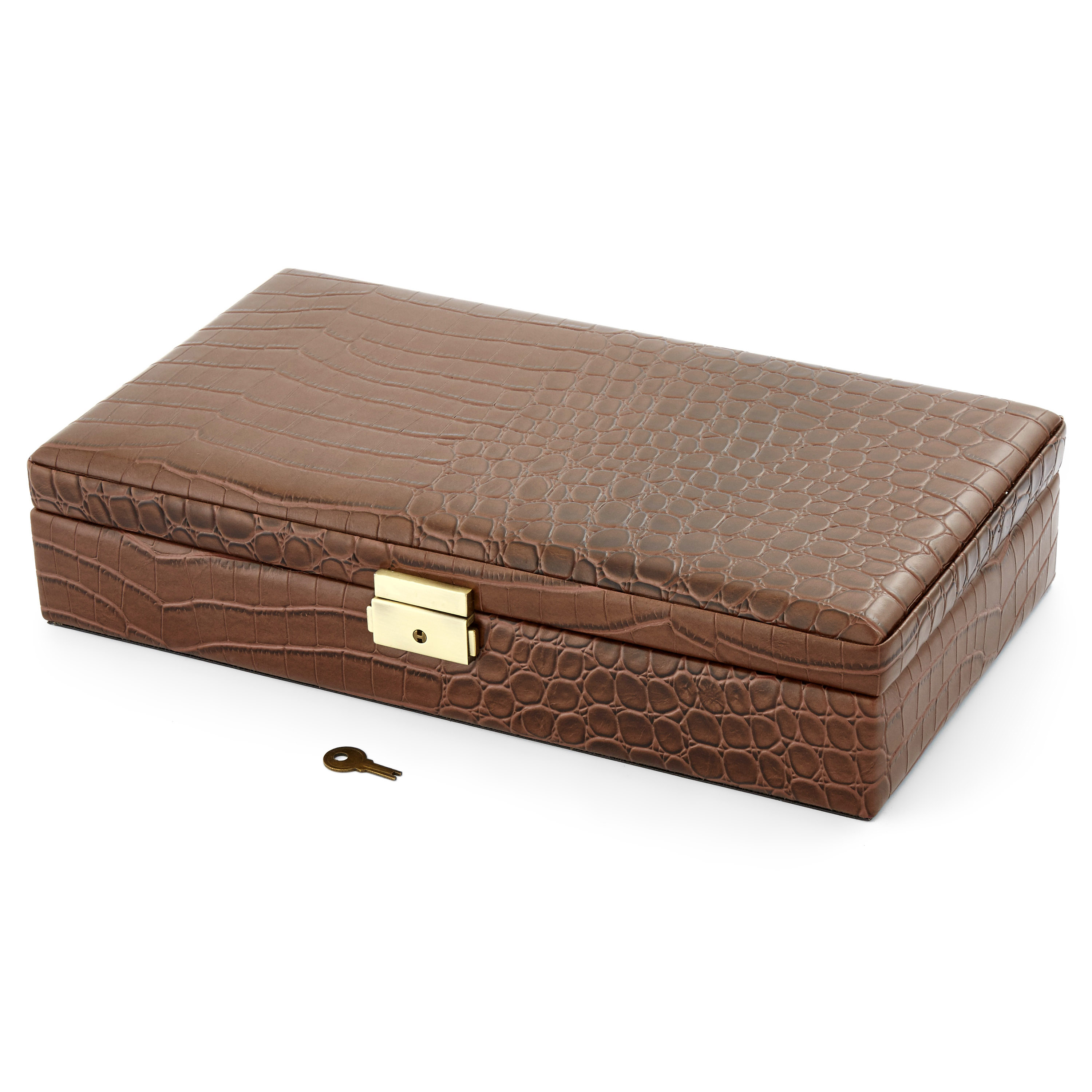 Mansjettknappetui i Brunt Imitert Alligatorskinn - 3
