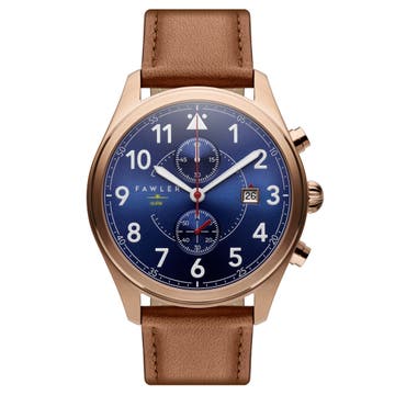 Fraser | Roségoudkleurig en Blauw Piloten Chronograaf Horloge