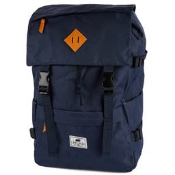 Lewis | Large Navy Blue Polyester & Faux Leather Backpack