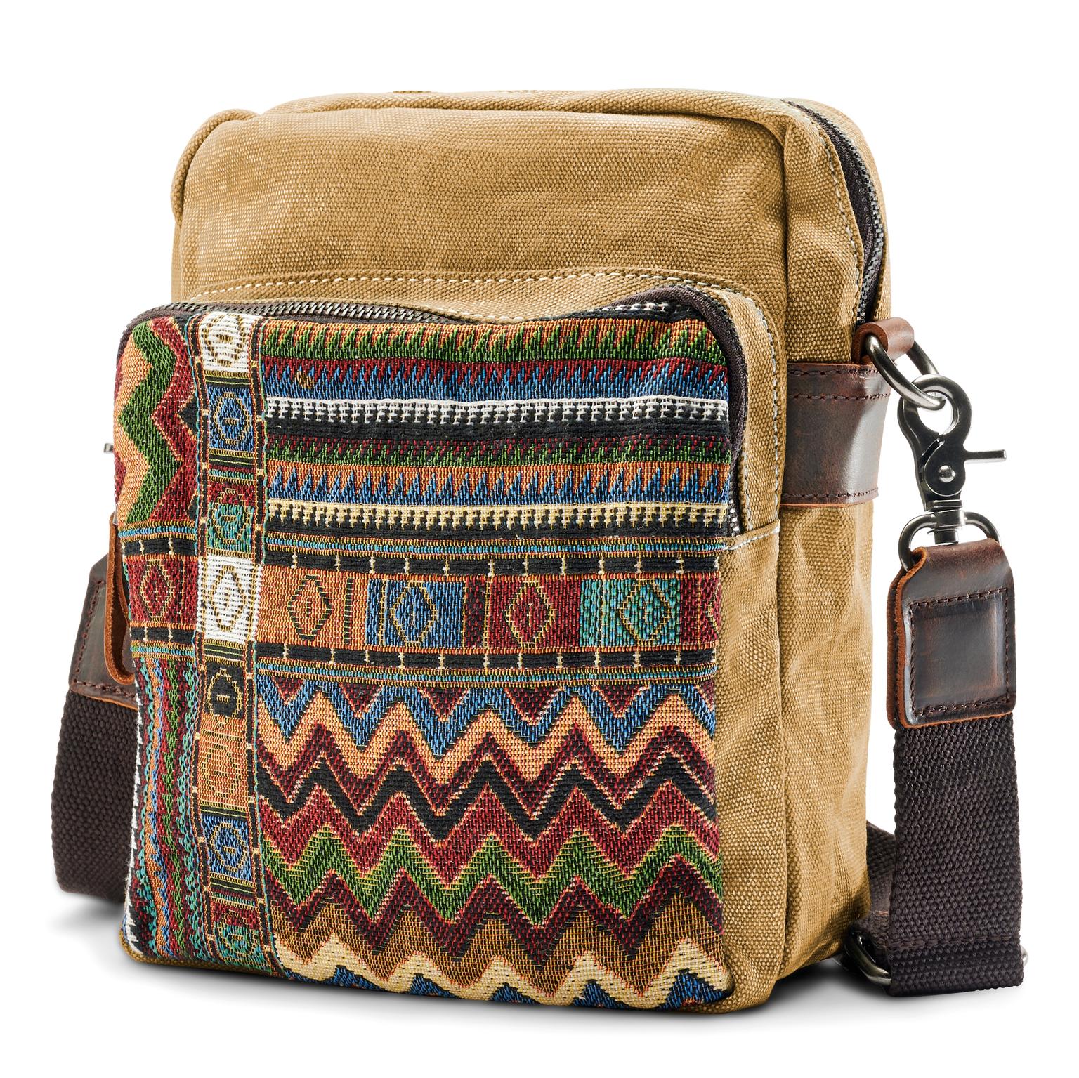 Bolso de hombro de lona bohemia de color canela retro Bolso de hombro de lona bohemia de color canela retro