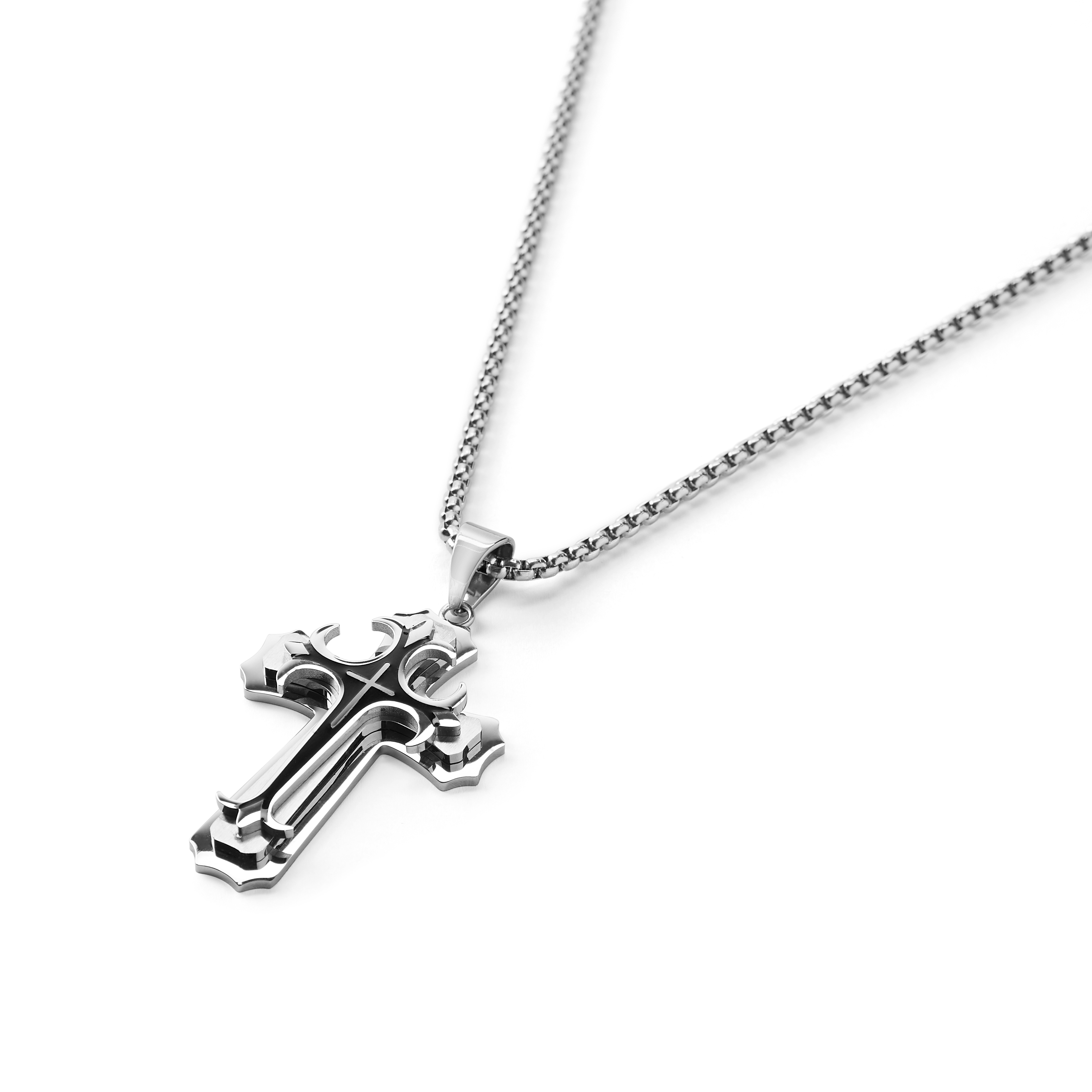 Náhrdelník s príveskom v tvare kríža z ocele s vrstvami  - 2