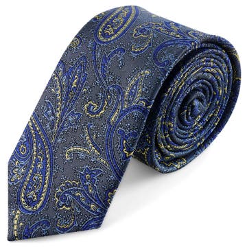Cravatta in seta con motivo paisley azzurro e dorato | 6 cm Cravatta in seta con motivo paisley azzurro e dorato | 6 cm