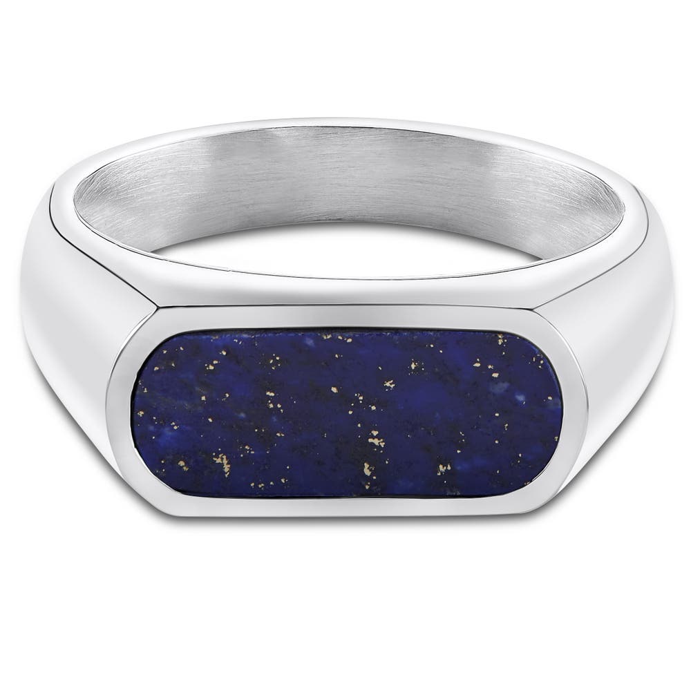 hover: Orisun | Anillo sello con lapislázuli de acero inoxidable plateado hover: Orisun | Anillo sello con lapislázuli de acero inoxidable plateado