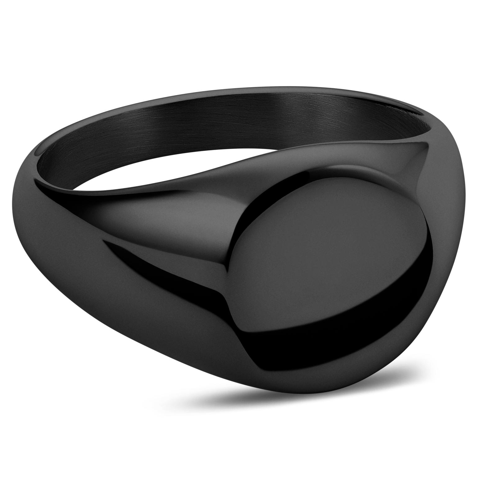 Black Round Stainless Steel Signet Ring Black Round Stainless Steel Signet Ring