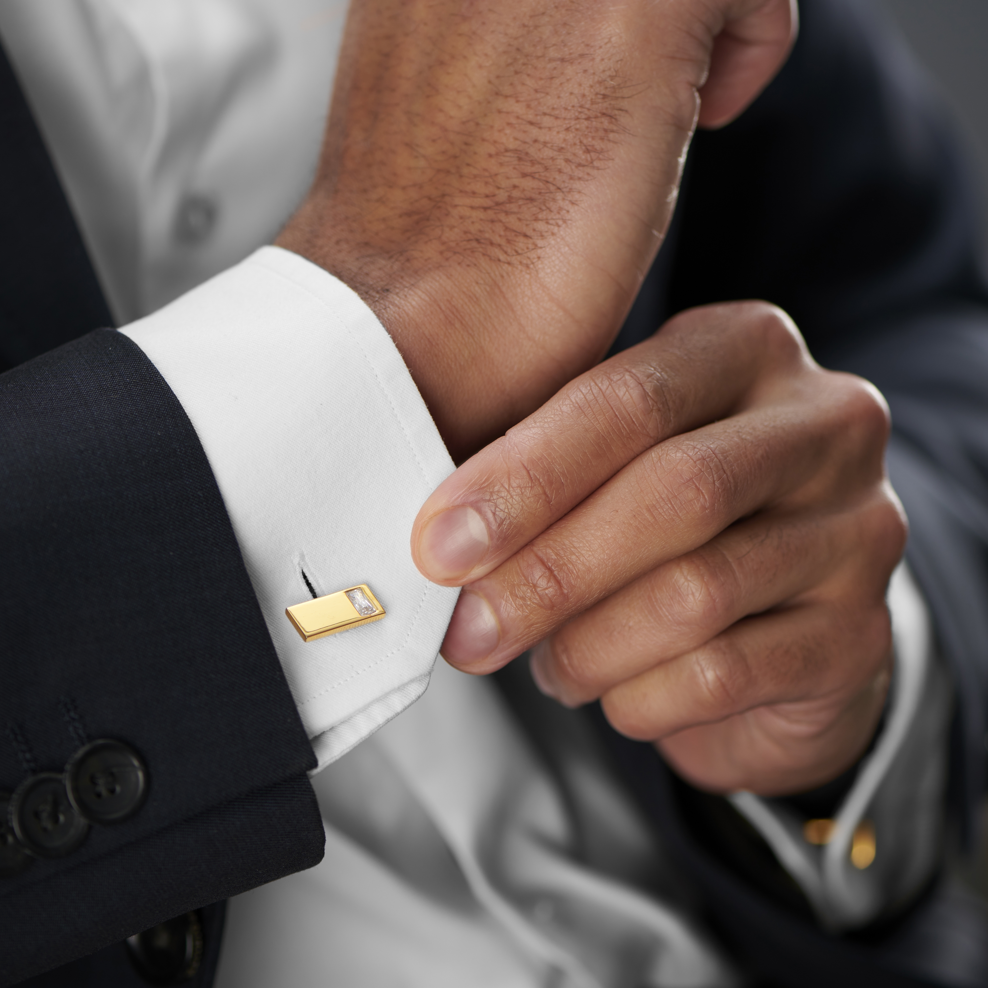 Rechteckige Goldene 925er Bling Manschettenknöpfe - 4