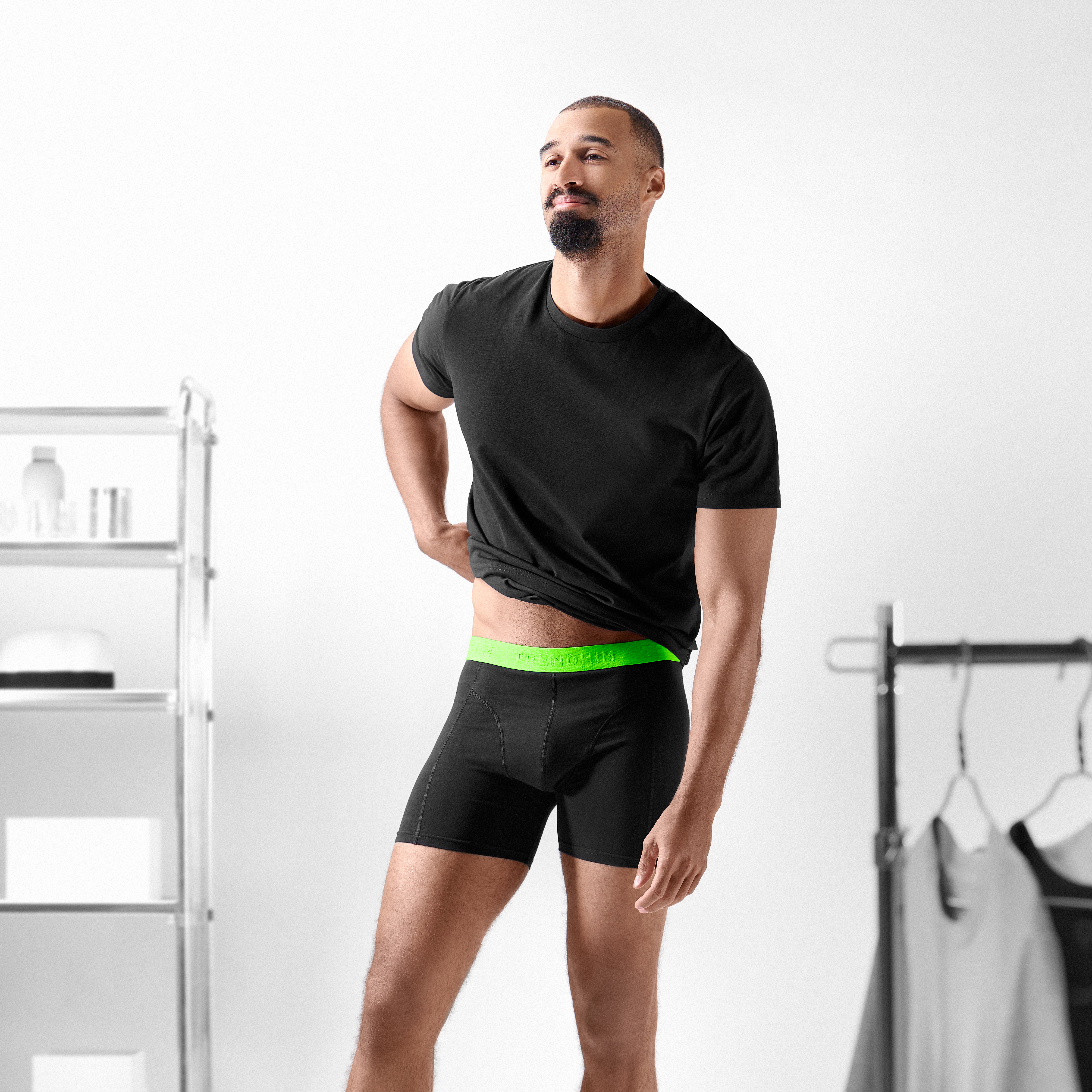 FlexFeel | 3-Pack Black Cotton Boxer Briefs with Neon Green Waistband - 2