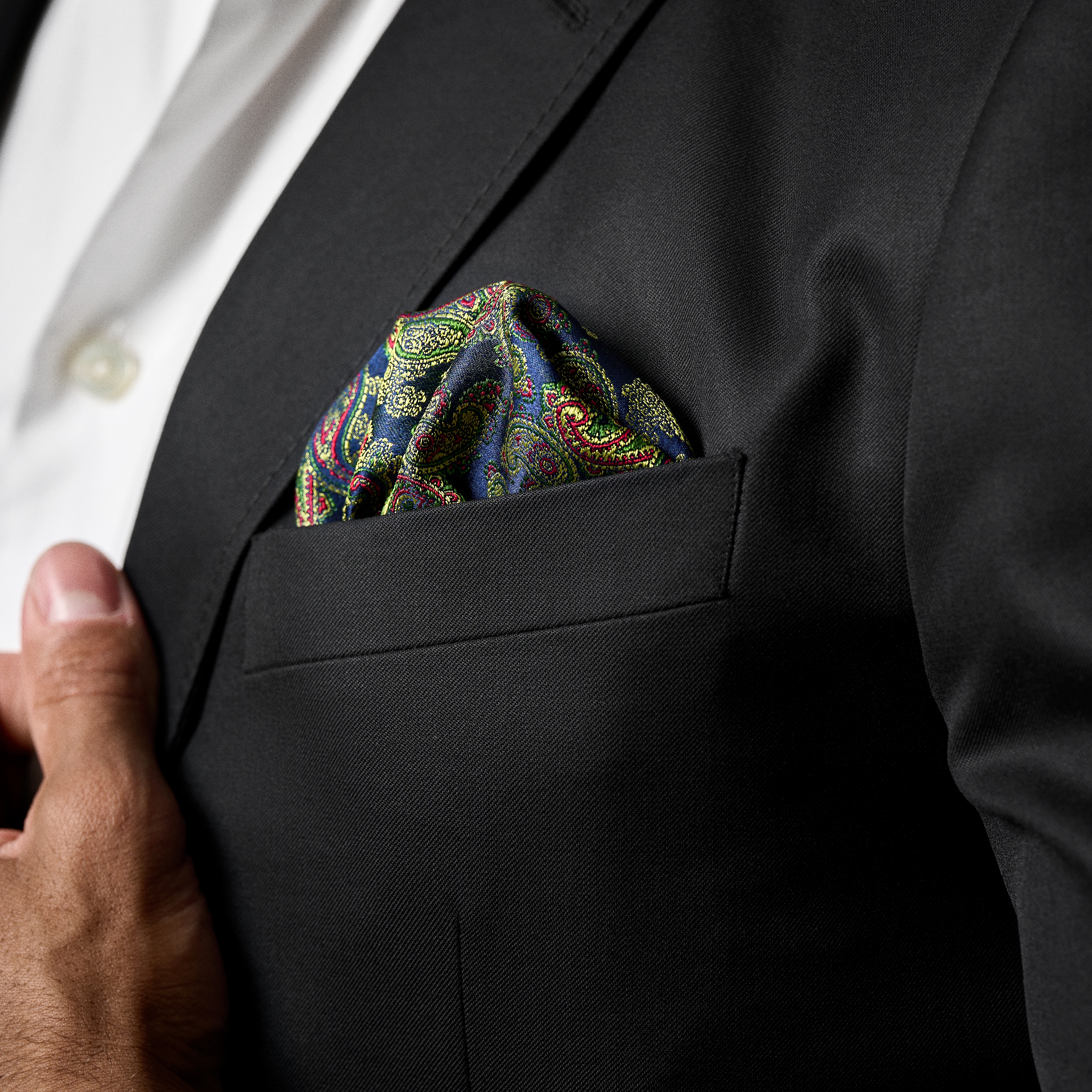 Färgglad Ljusblå Paisleymönstrad Sidenbröstnäsduk - 3