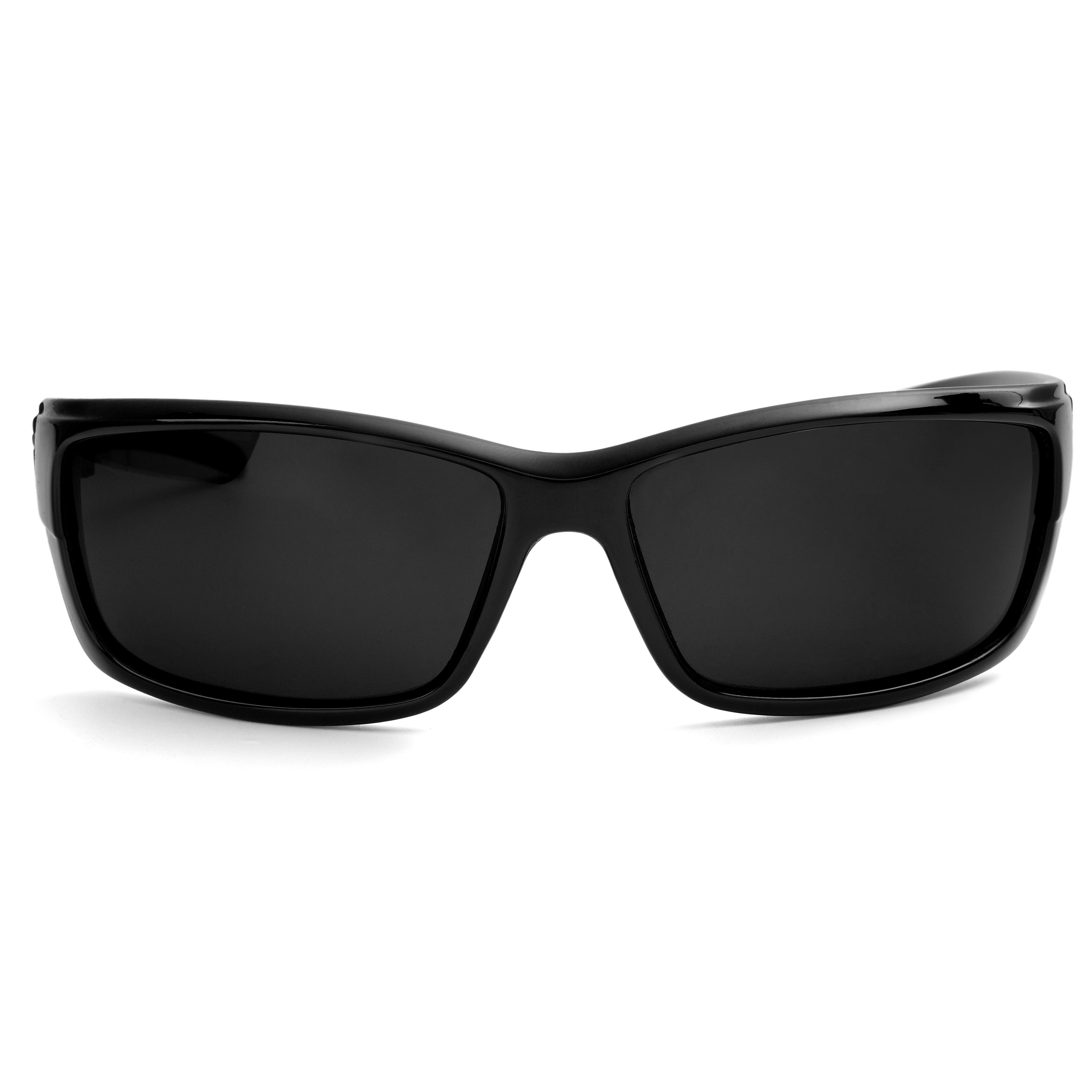 Fekete, sportos napszemüveg füstös polarizált lencsével