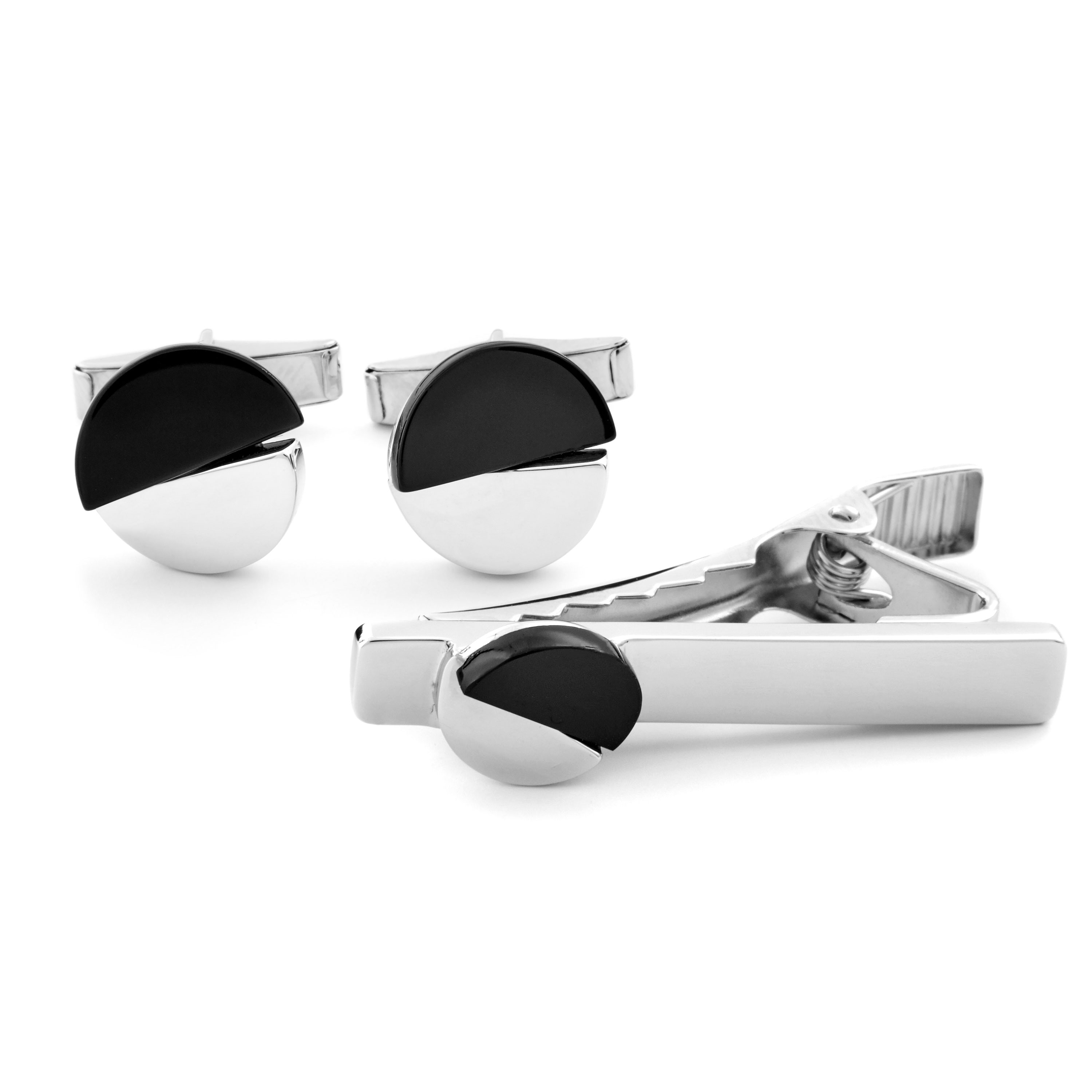 Σετ Μανικετόκουμπα και Μικρό Κλιπ Γραβάτας από Ασήμι 925s Ying & Yang - 1