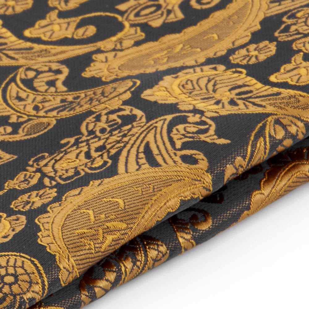 hover: Gold & Brown Paisley Polyester Pocket Square hover: Gold & Brown Paisley Polyester Pocket Square