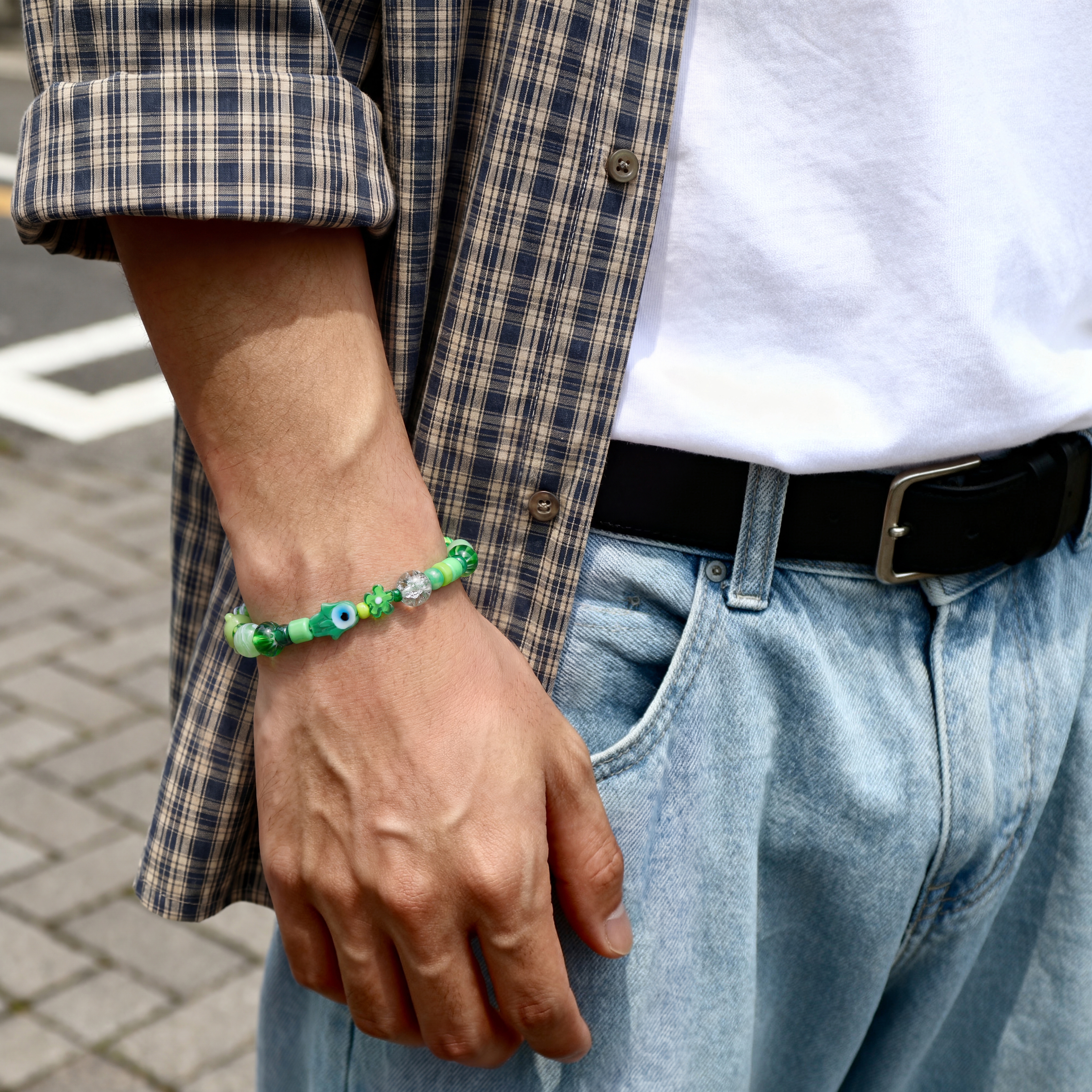 Pearlmania | Garden Party Green Glass Bead Bracelet - 4