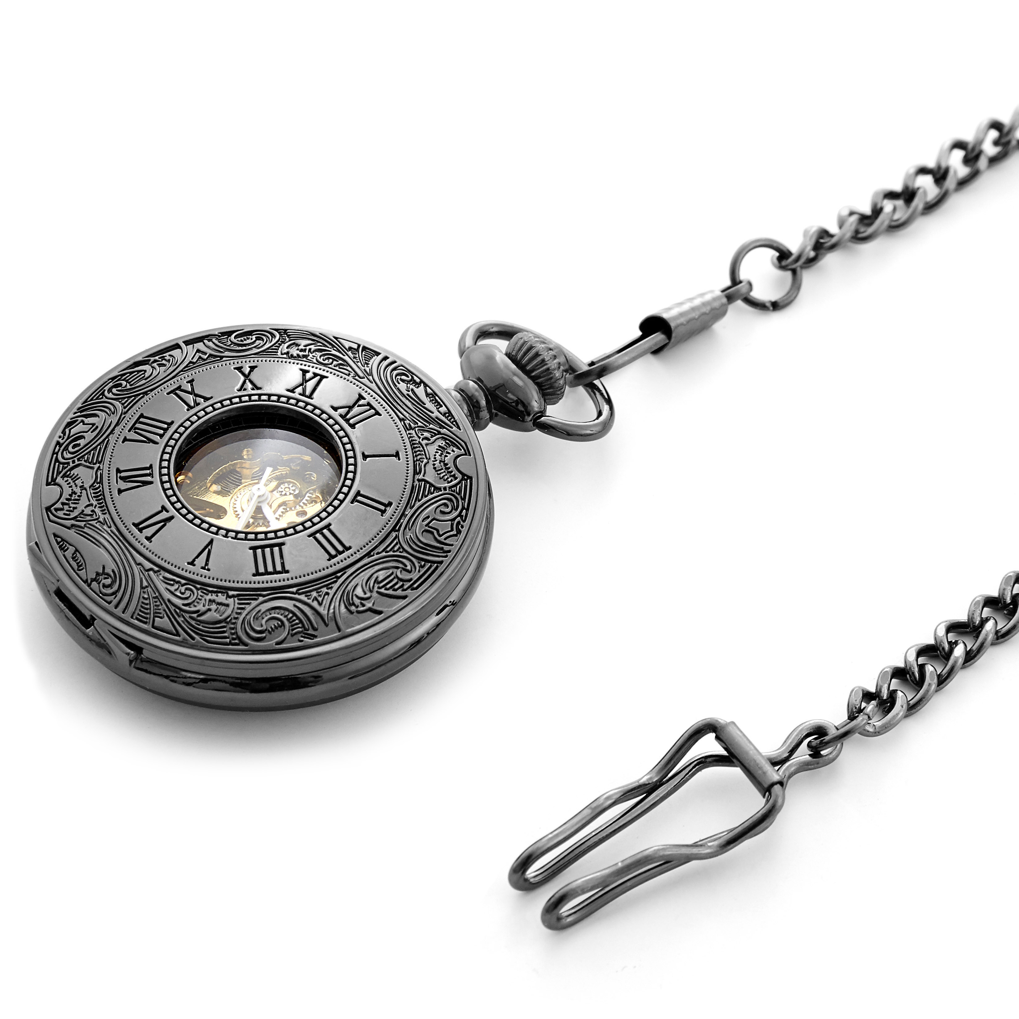 All Black Ornate Pocket Watch - 6