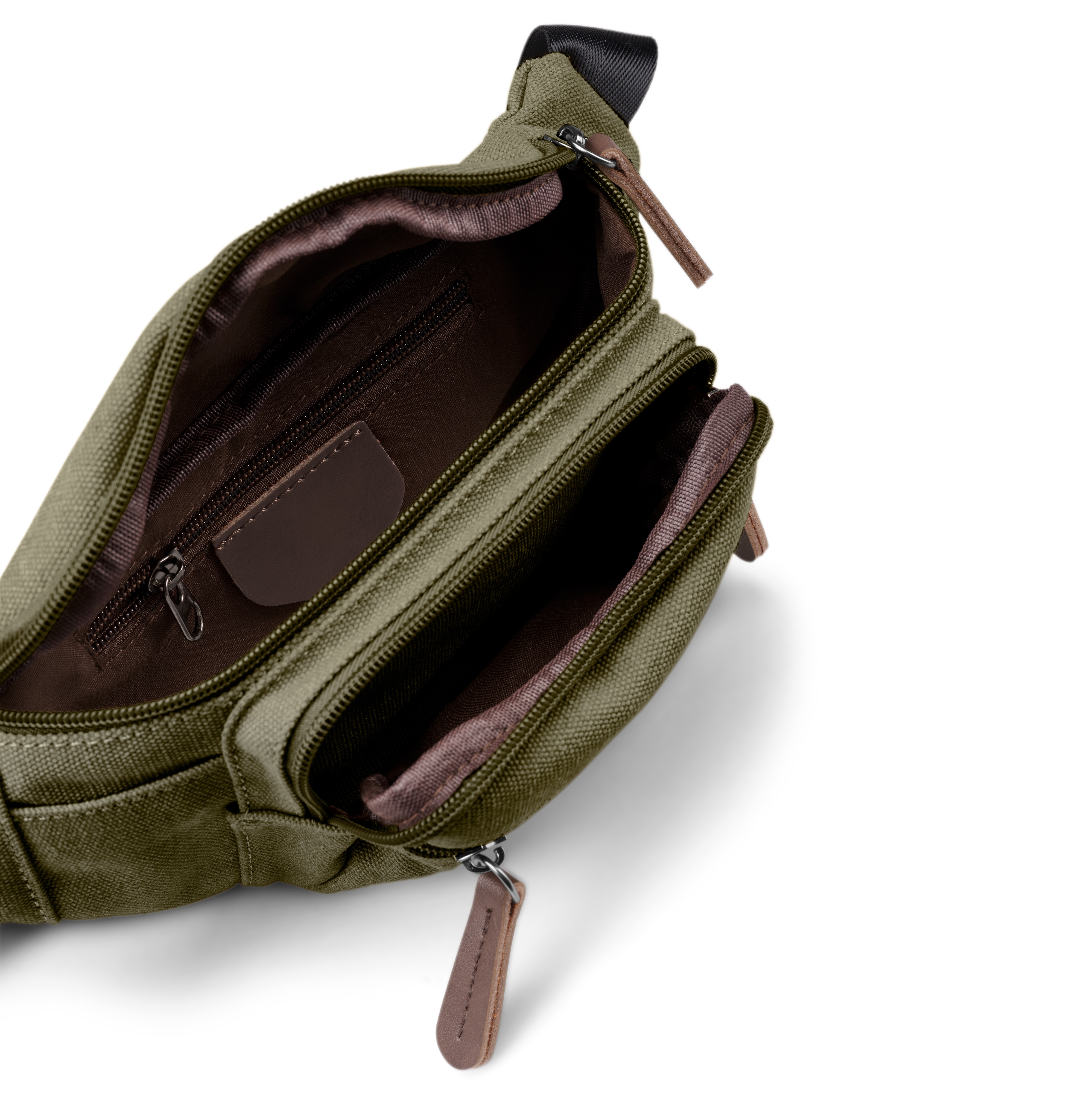 Army Green Canvas & Brown Leather Fanny Pack - 3