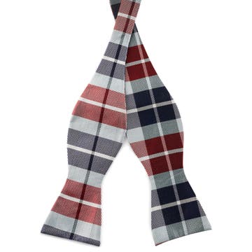 BLUE & BORDEAUX CHEQUERED Pattern Silk Self-Tie Bow tie BLUE & BORDEAUX CHEQUERED Pattern Silk Self-Tie Bow tie