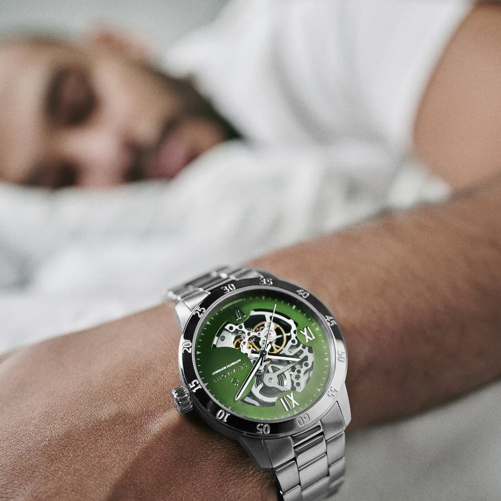 hover: Dante II | Silver-tone Skeleton Watch with Green Dial hover: Dante II | Silver-tone Skeleton Watch with Green Dial