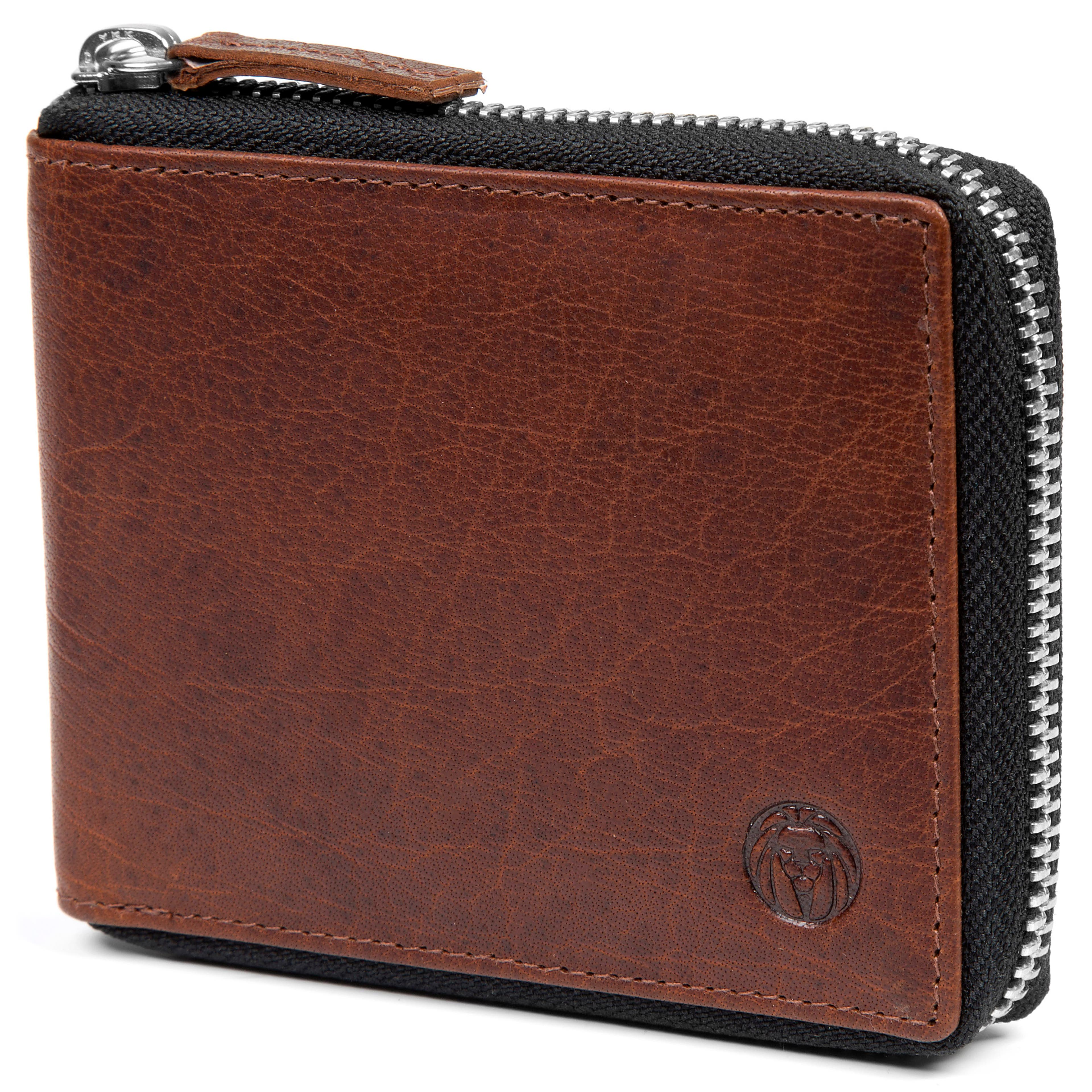 Montreal Zip-Lined Tan RFID Leather Wallet