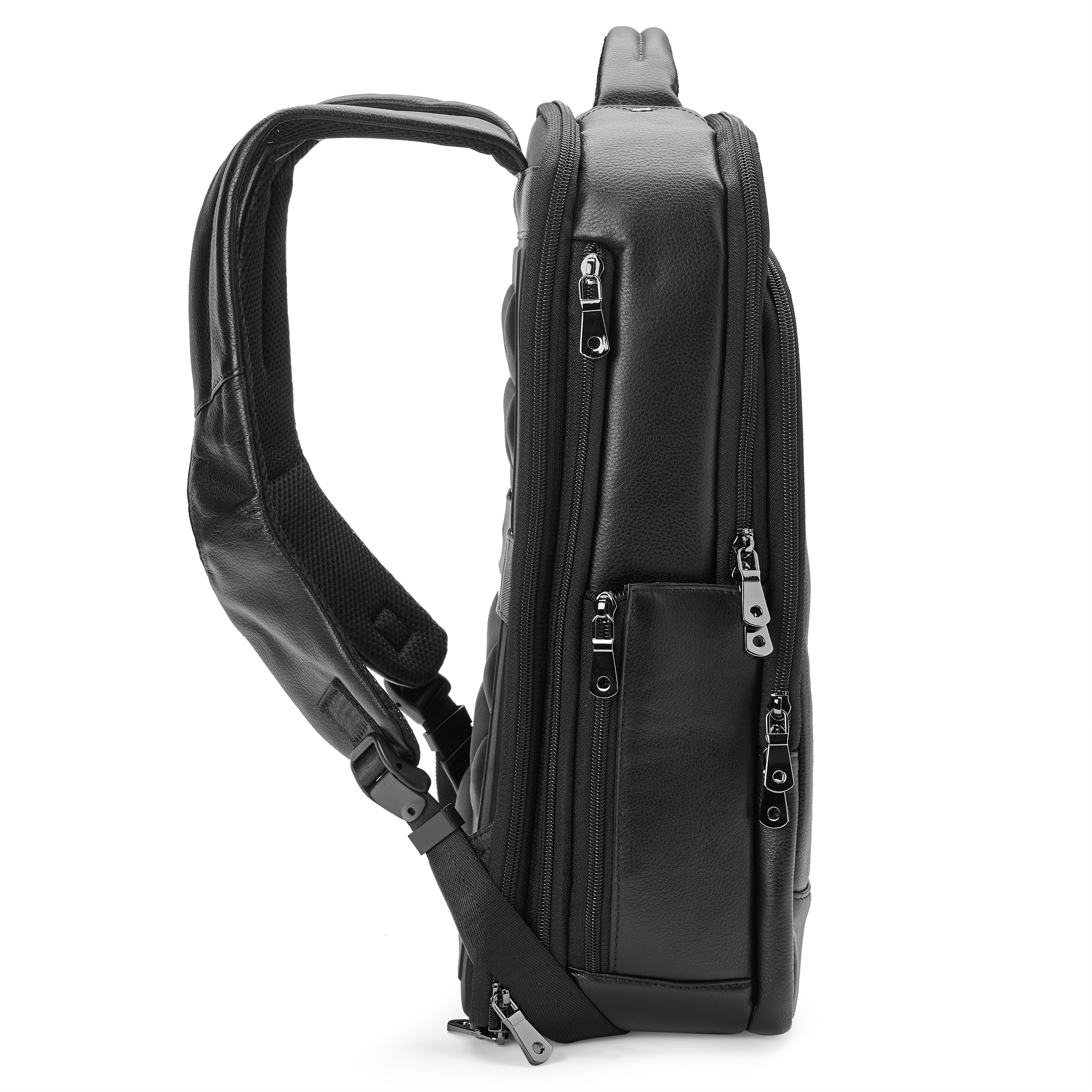 Black Leather Professional Laptop Backpack with Charging Port - 4
