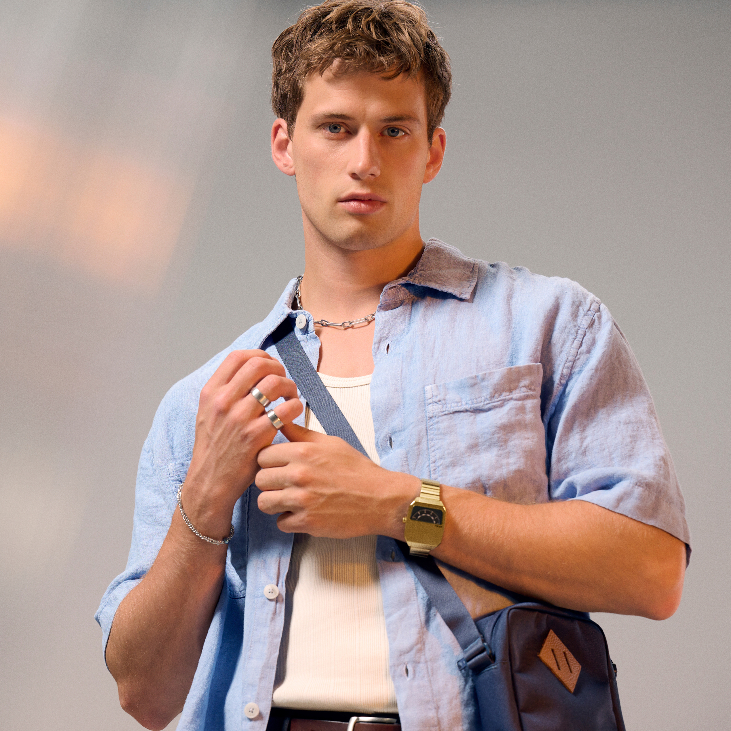 Hoc | Guldfarvet Rustfri Stål Halv Urskive Ur - 2