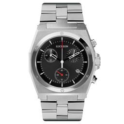 Ray | Silver-Tone Stainless Steel Chronograph Watch With Black Dial