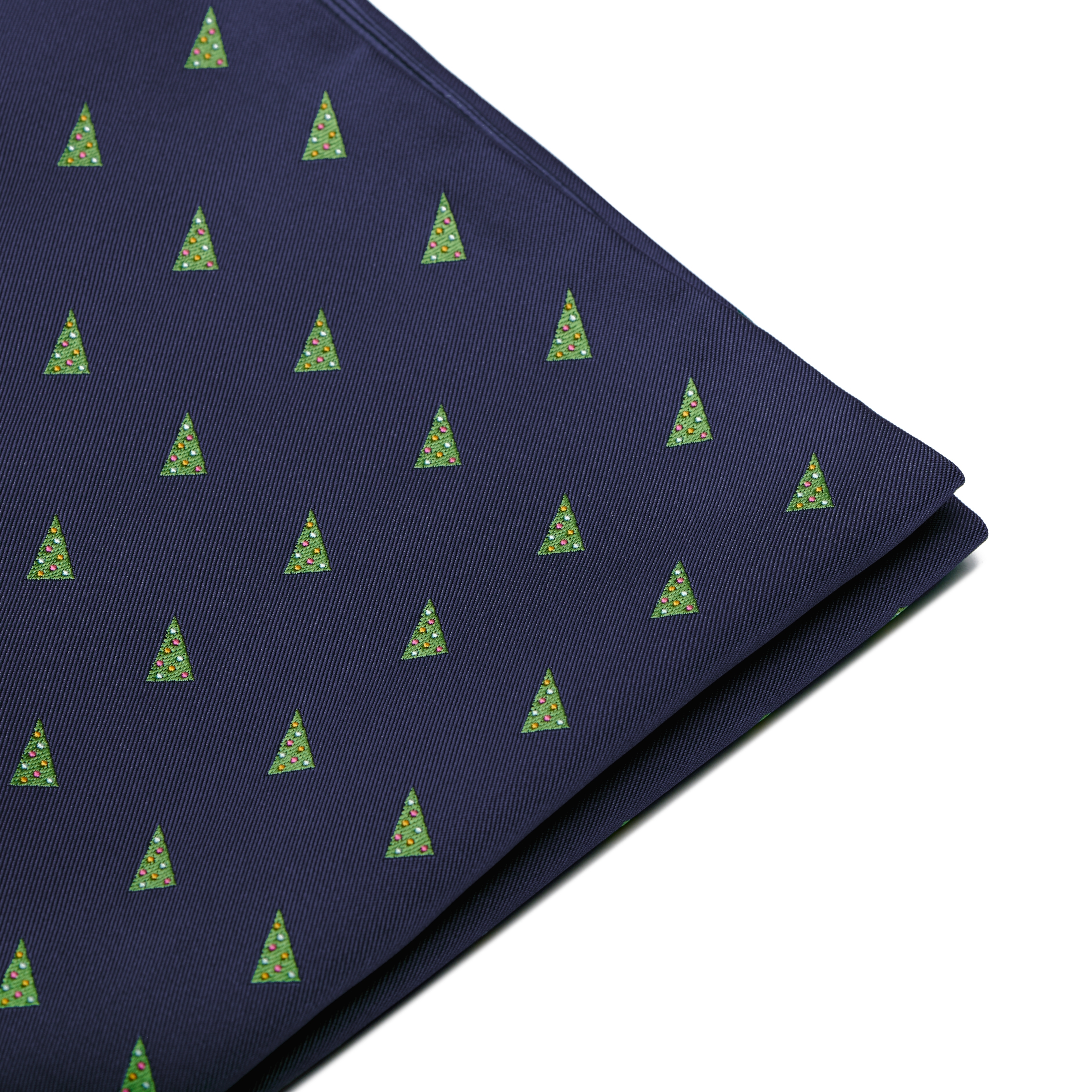 Тъмносиня коледна кърпичка за сако с елхи - 5